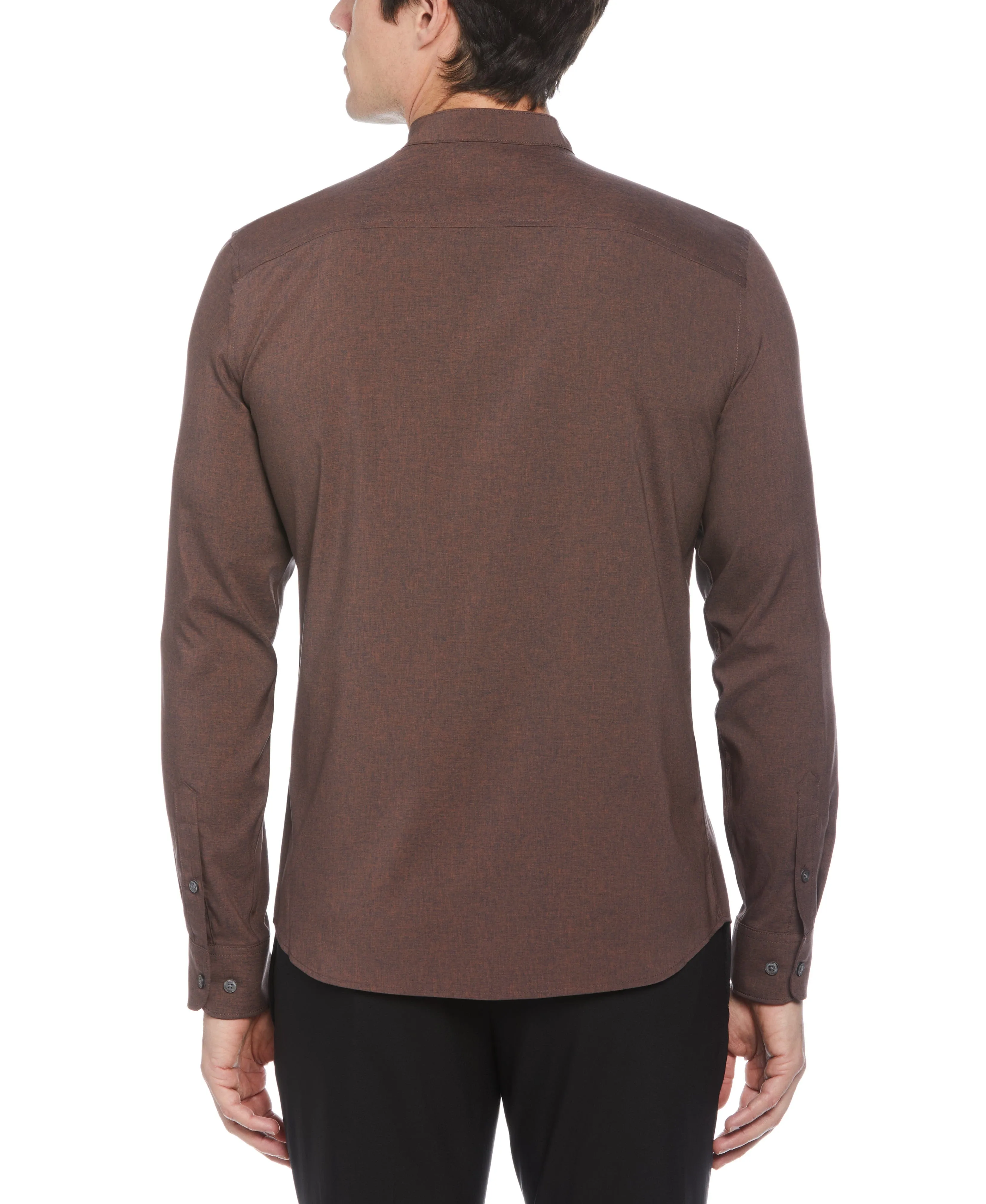 Untucked Total Stretch Slim Fit Banded Collar Shirt - Brown sold by Perry Ellis product image thumbnail 2