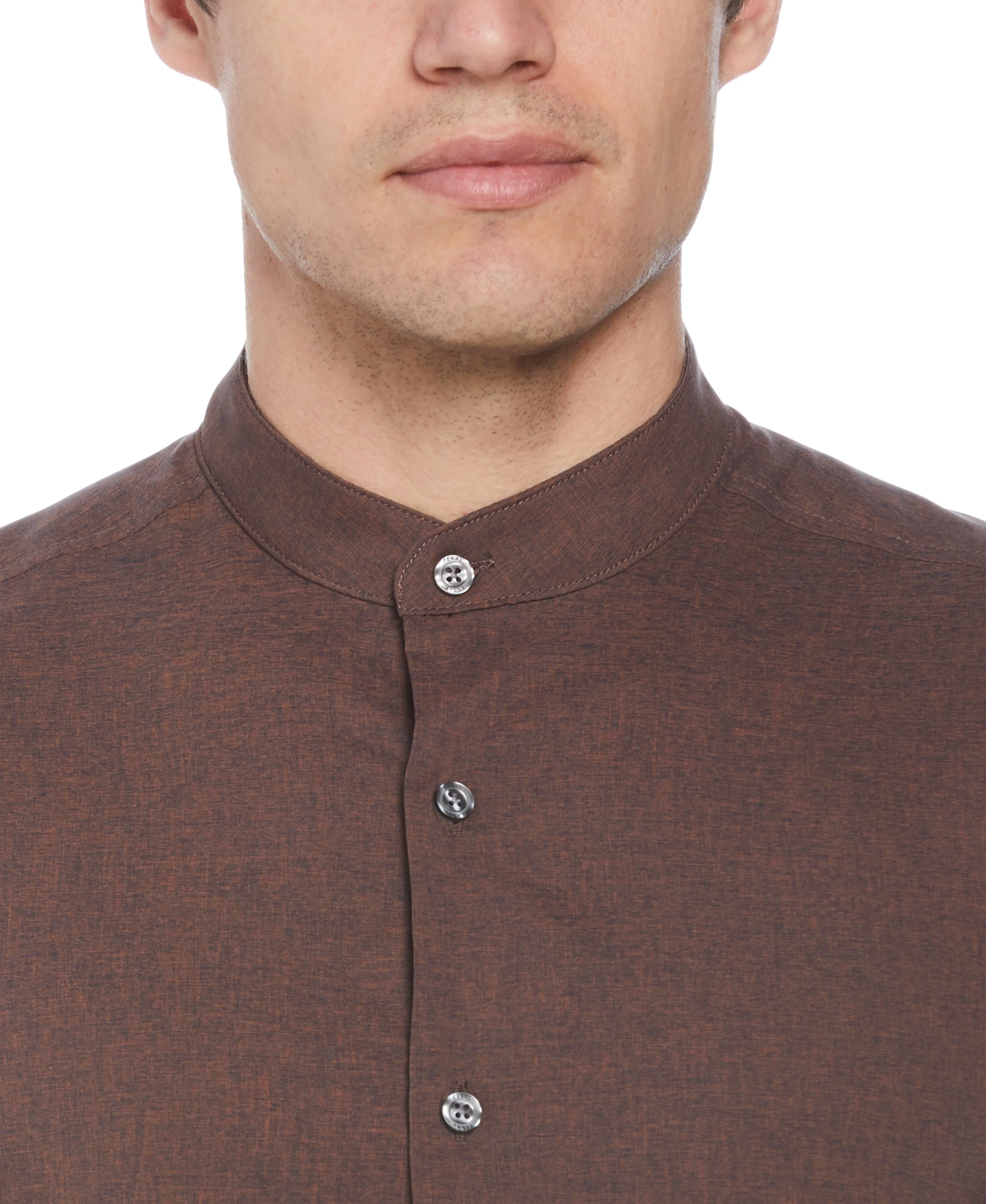 Untucked Total Stretch Slim Fit Banded Collar Shirt - Brown sold by Perry Ellis product image thumbnail 3