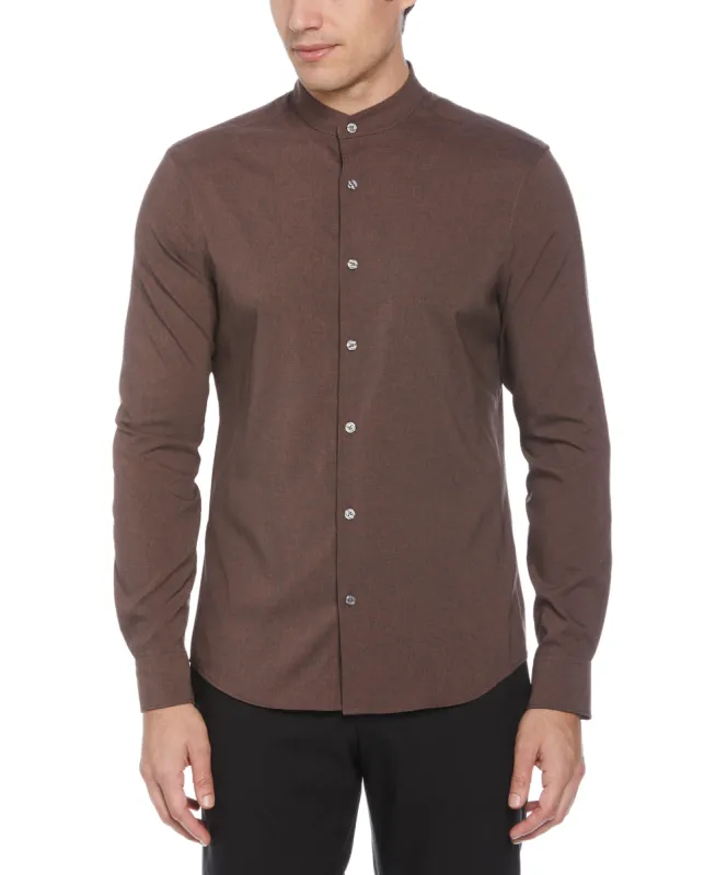 Untucked Total Stretch Slim Fit Banded Collar Shirt - Brown sold by Perry Ellis