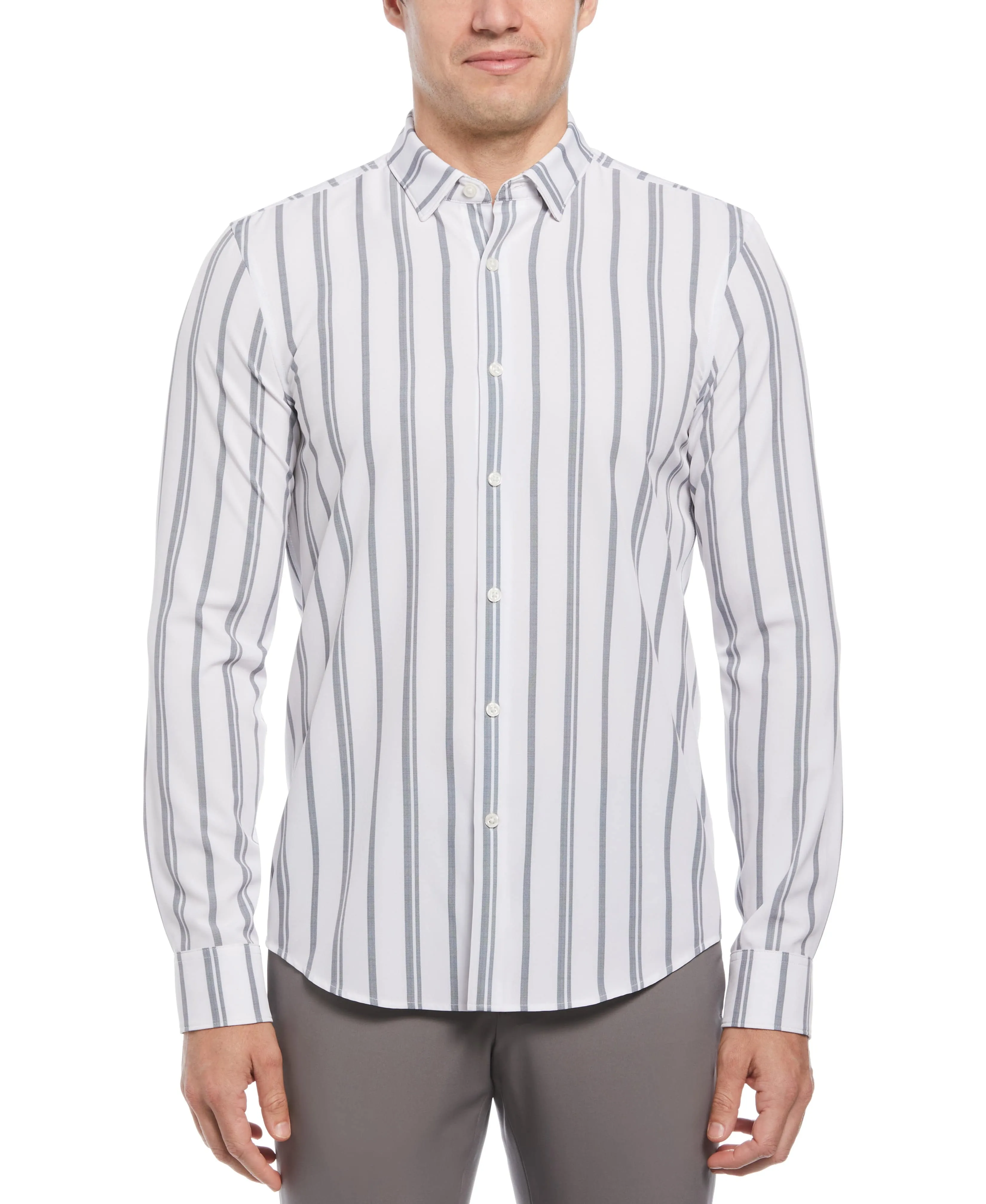 Slim Fit Vertical Stripe Total Stretch Shirt sold by Perry Ellis
