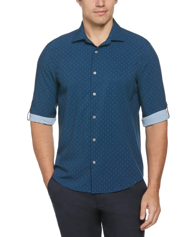 Total Stretch Rolled Sleeve Micro Geometric Shirt sold by Perry Ellis