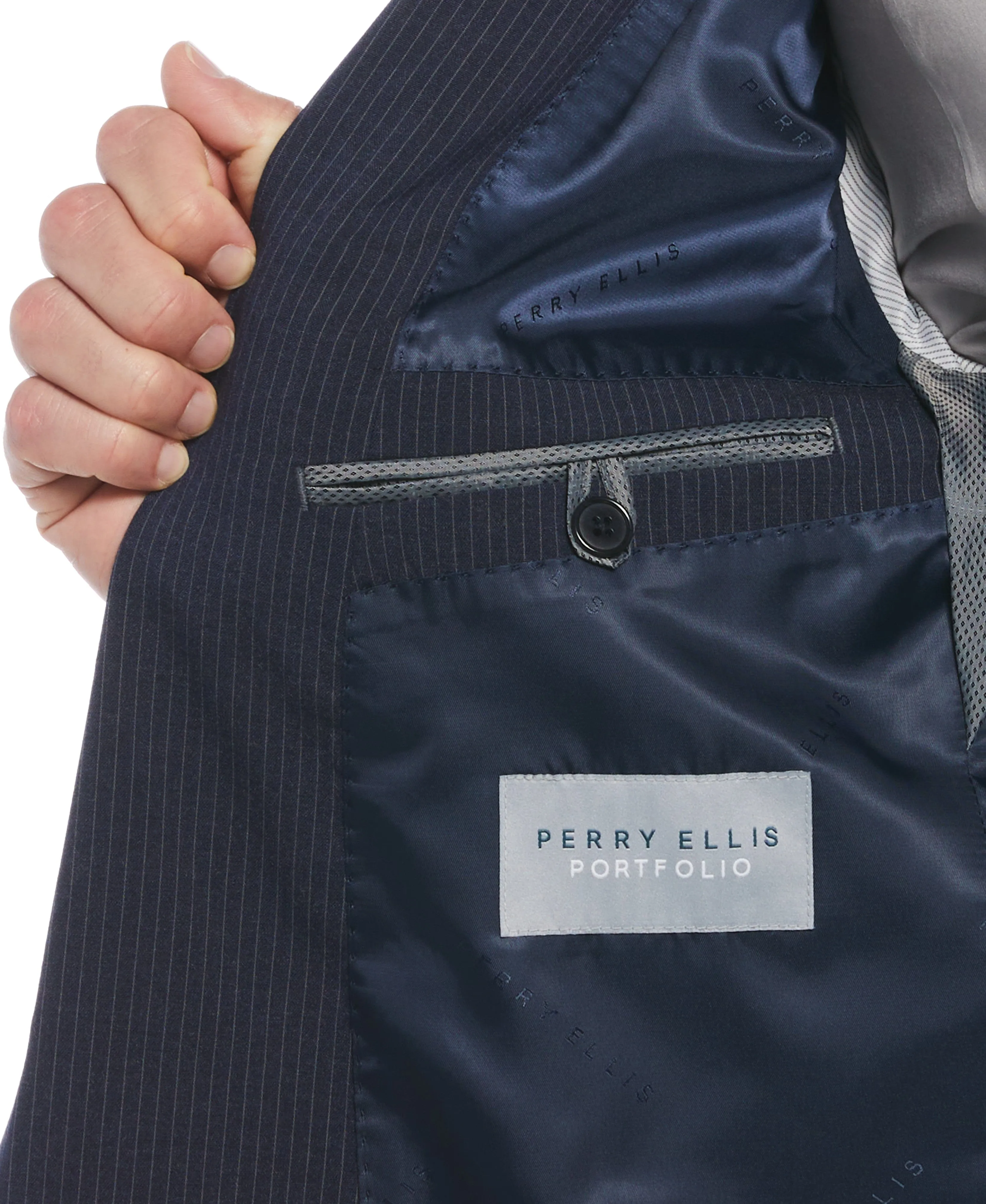 Slim Fit Double Breasted Pinstripe Suit Jacket sold by Perry Ellis product image thumbnail 4