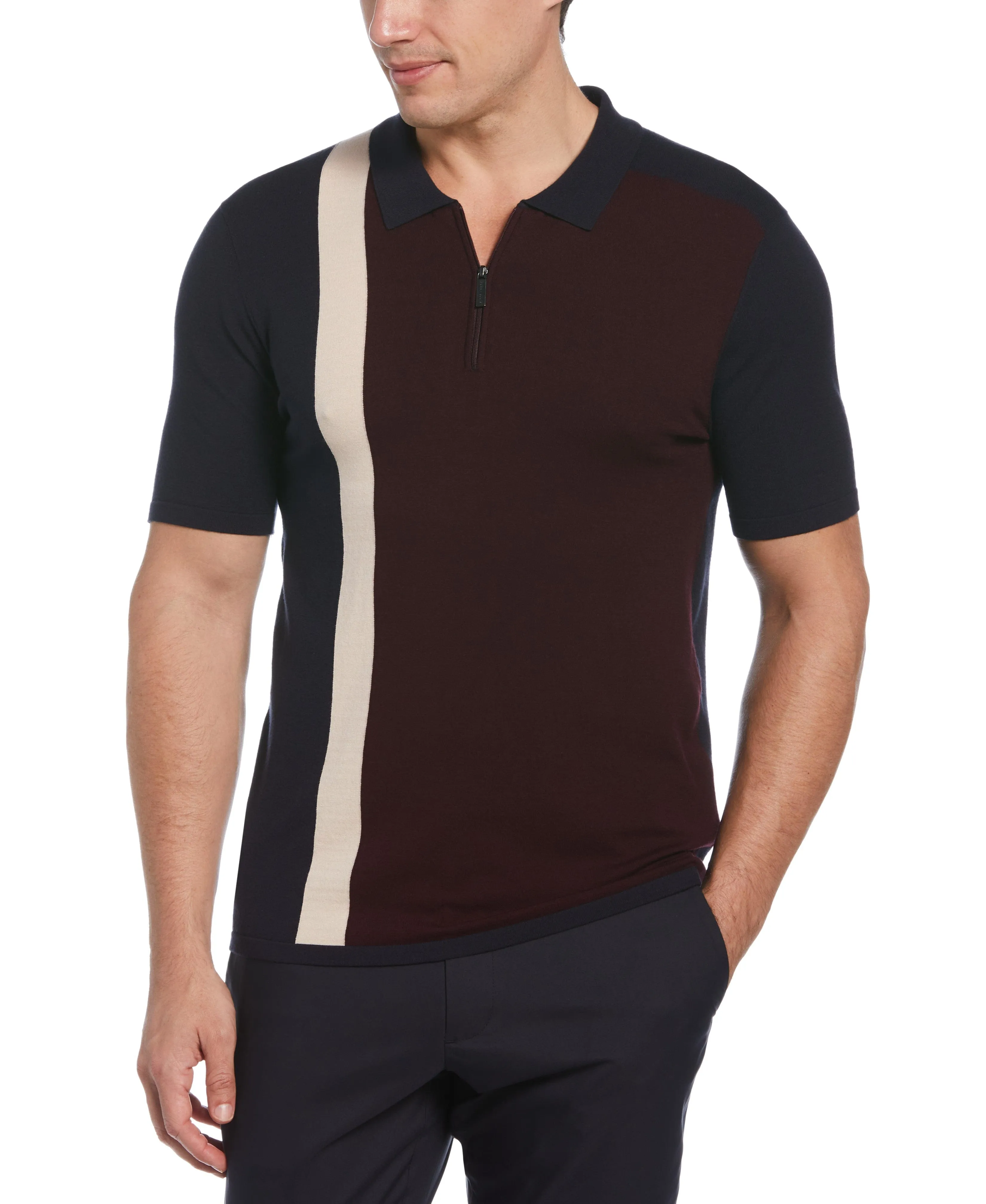 Big & Tall Tech Knit Color Block Zip Polo sold by Perry Ellis