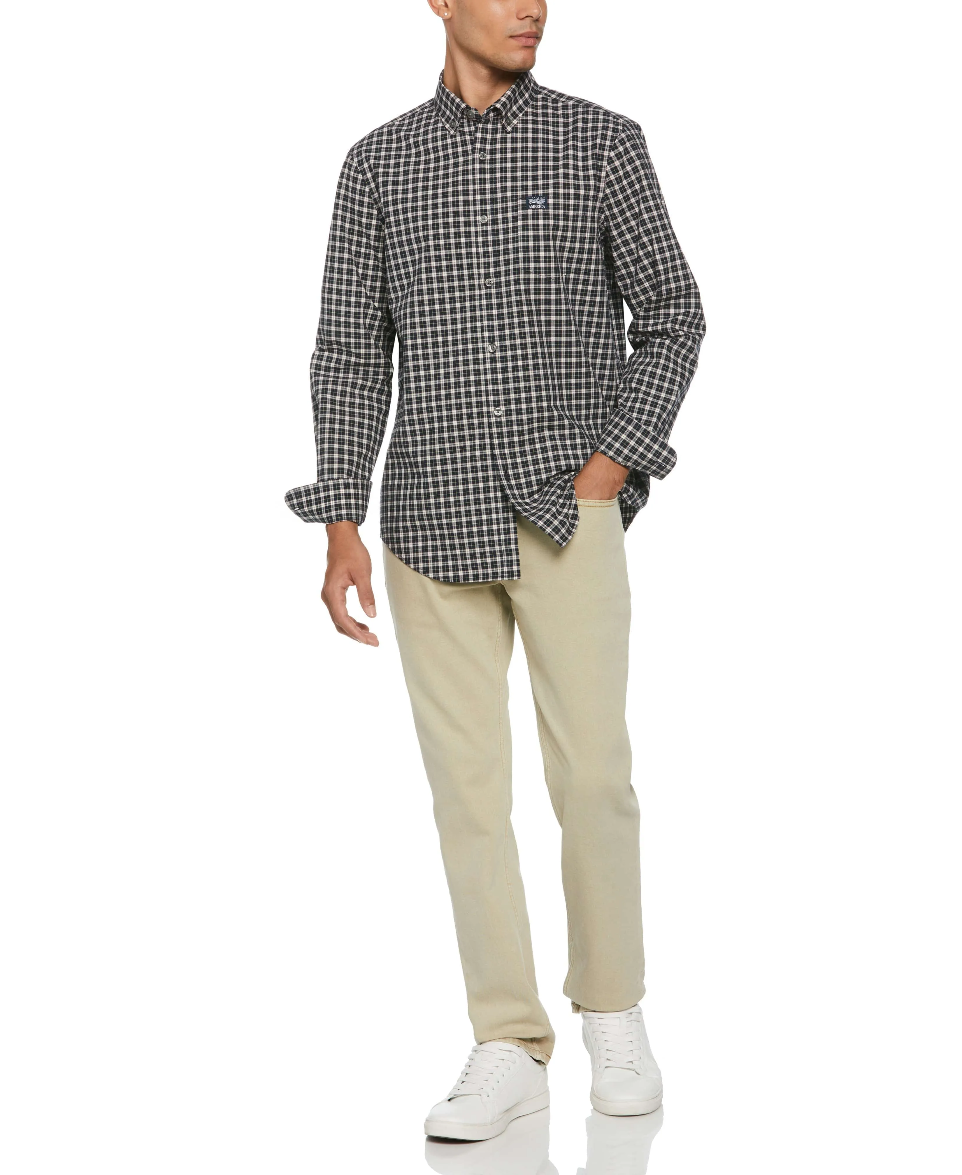 Long Sleeve Plaid Poplin Shirt sold by Perry Ellis product image thumbnail 4