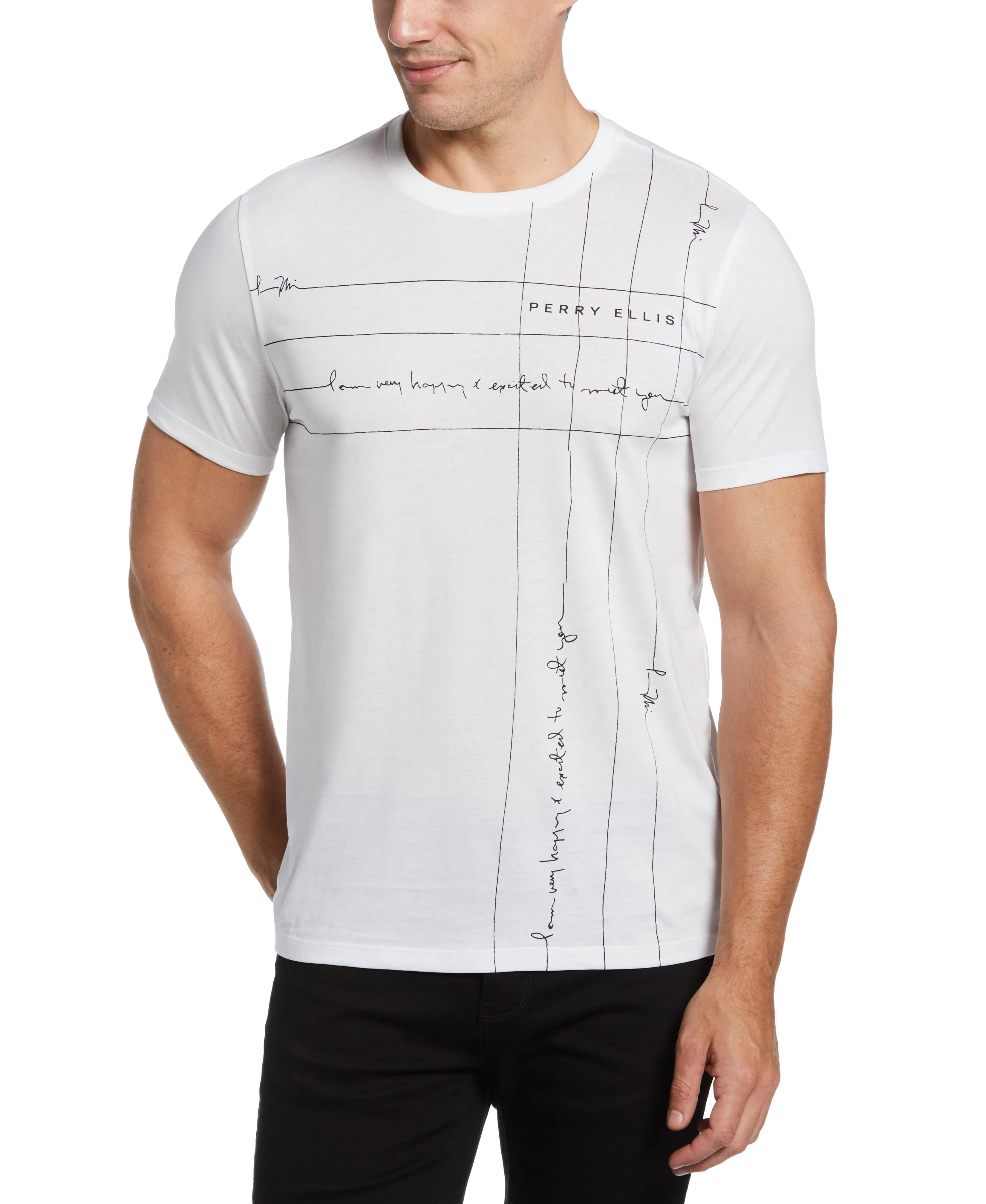 Placed Text Print Tee sold by Perry Ellis