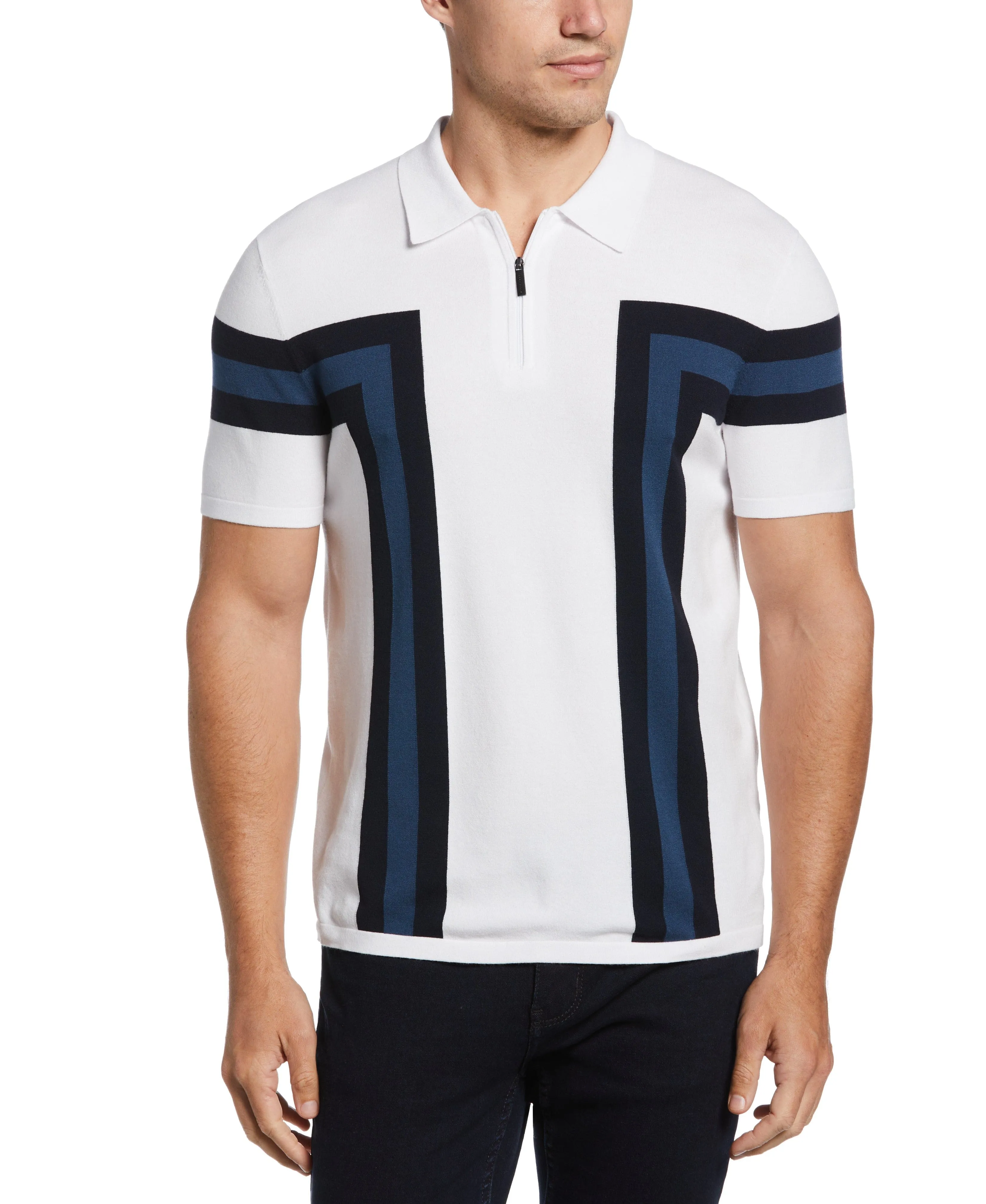 Tech Knit Color Block Zip Polo sold by Perry Ellis