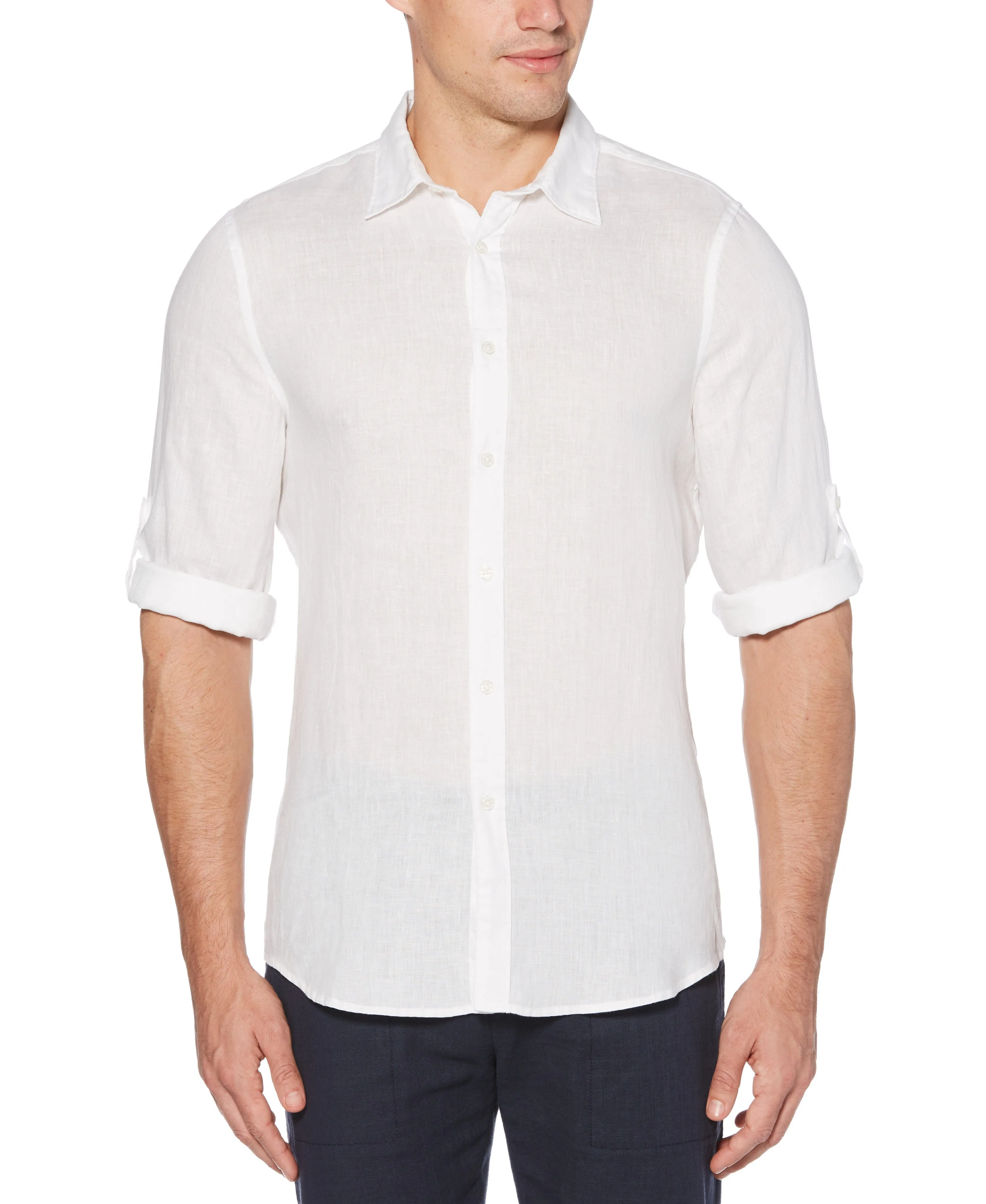 Untucked Roll Sleeve Linen Chambray Shirt sold by Perry Ellis product image thumbnail 4