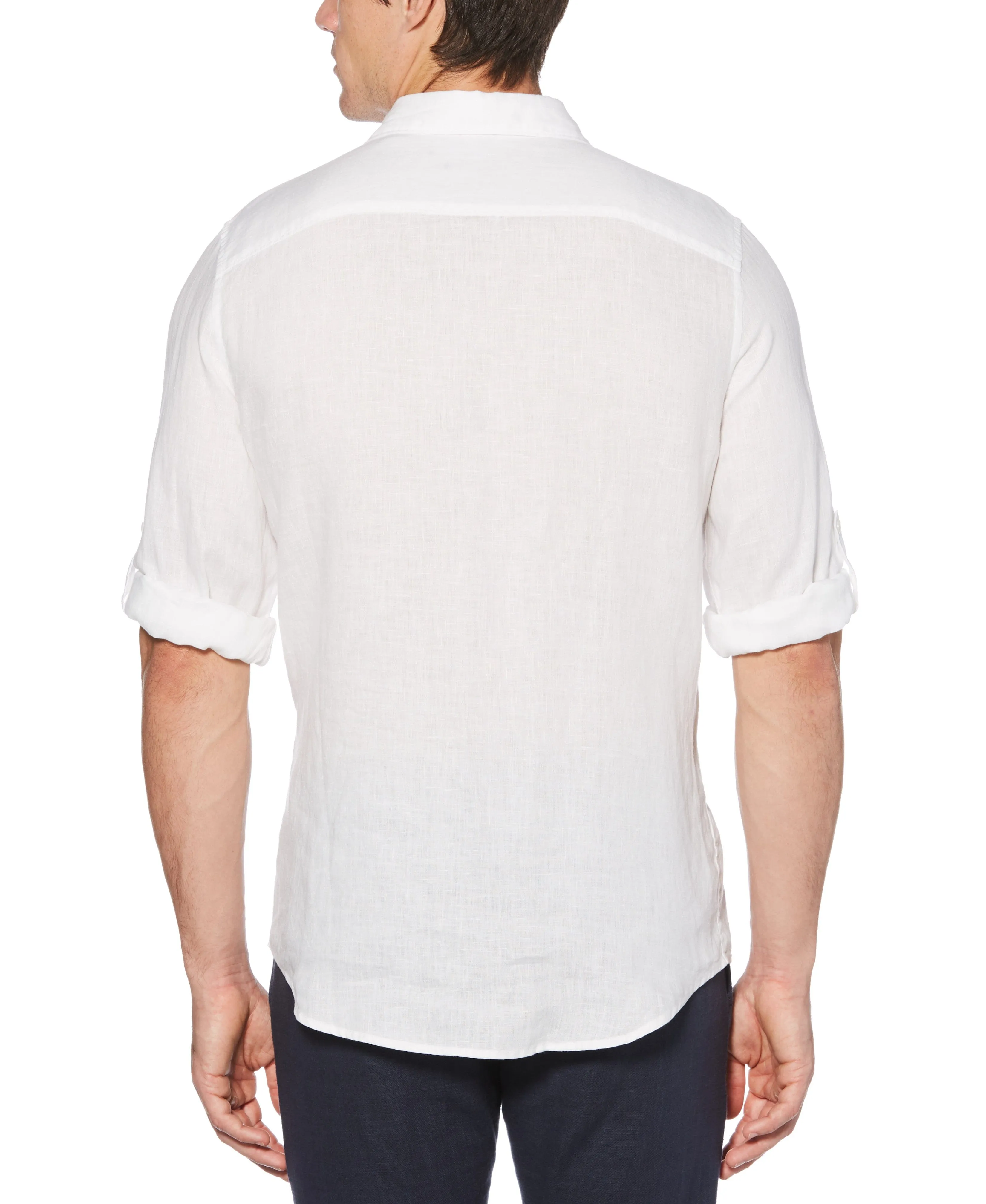 Untucked Roll Sleeve Linen Chambray Shirt sold by Perry Ellis product image thumbnail 2