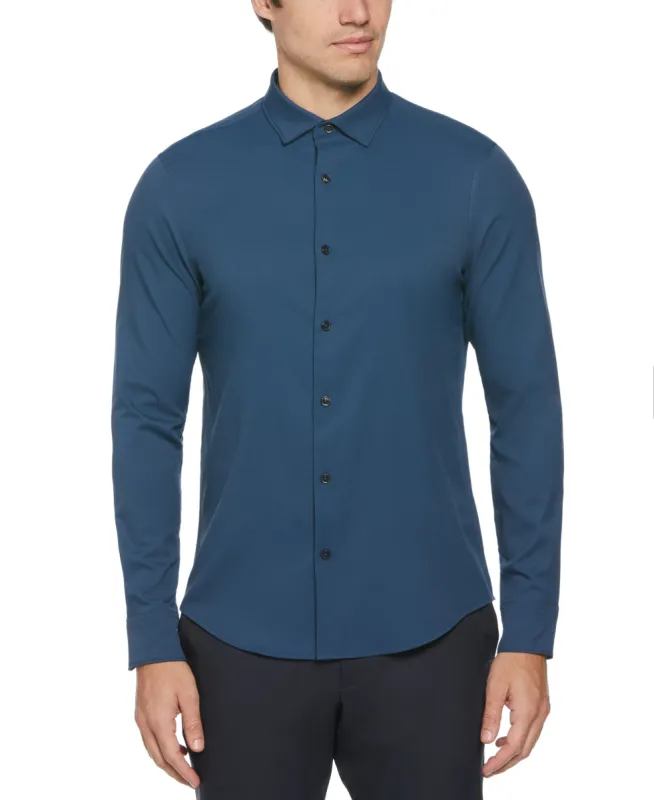 Slim Fit Untucked Total Stretch Solid Shirt - Blue sold by Perry Ellis