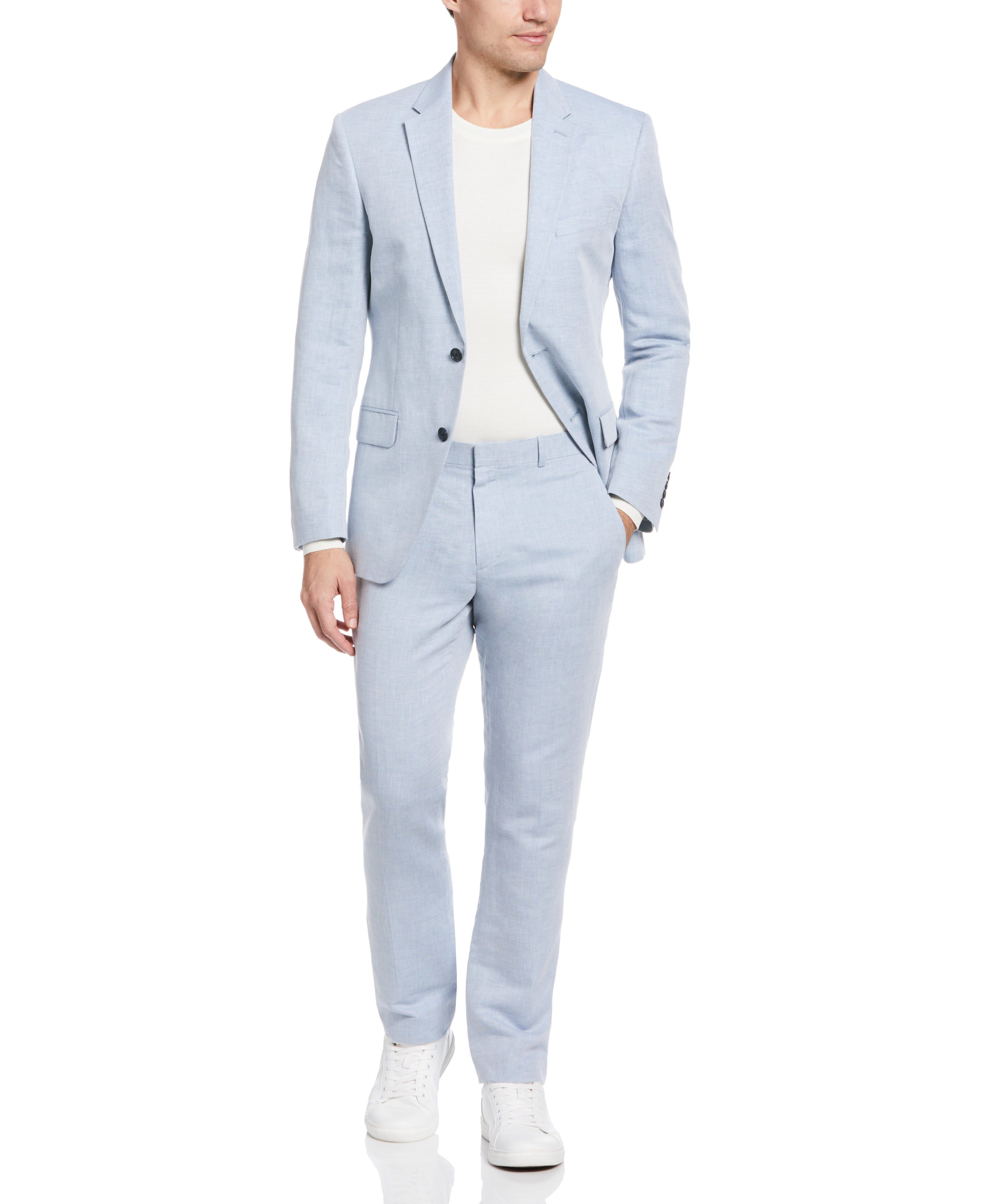 Slim Fit Blue Linen Blend Twill Suit sold by Perry Ellis