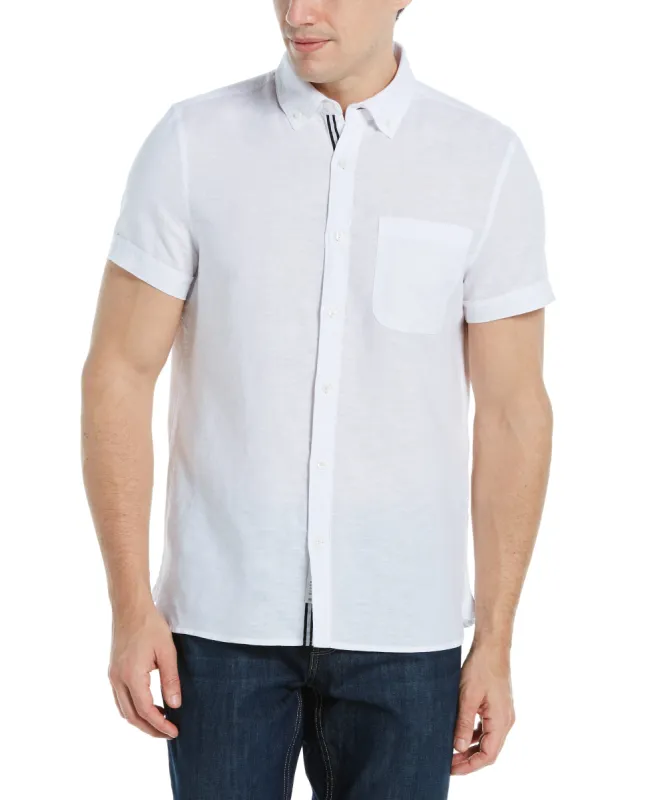 Slim Fit Linen Blend Solid Shirt sold by Perry Ellis