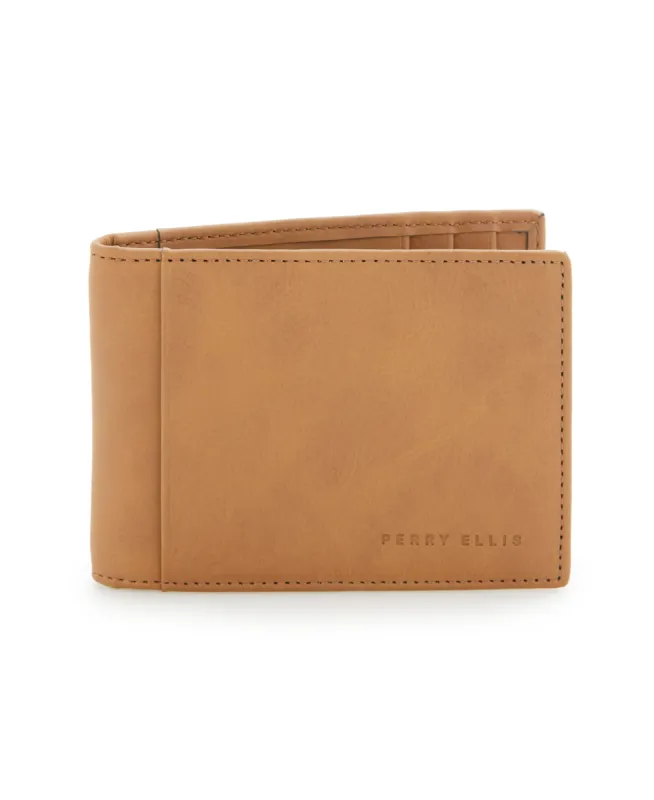 Tan Leather Money Clip Wallet sold by Perry Ellis