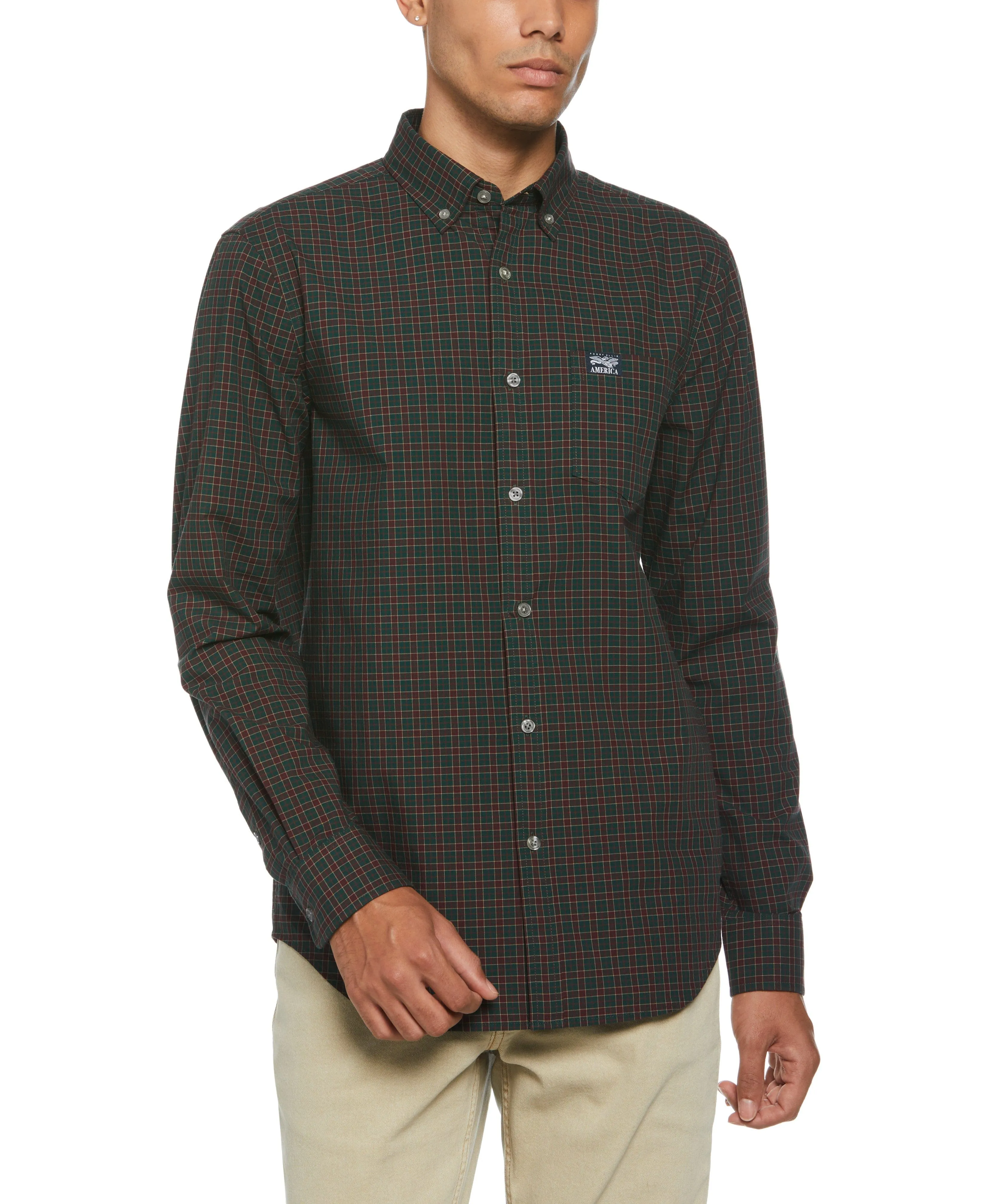 Long Sleeve Plaid Poplin Shirt sold by Perry Ellis