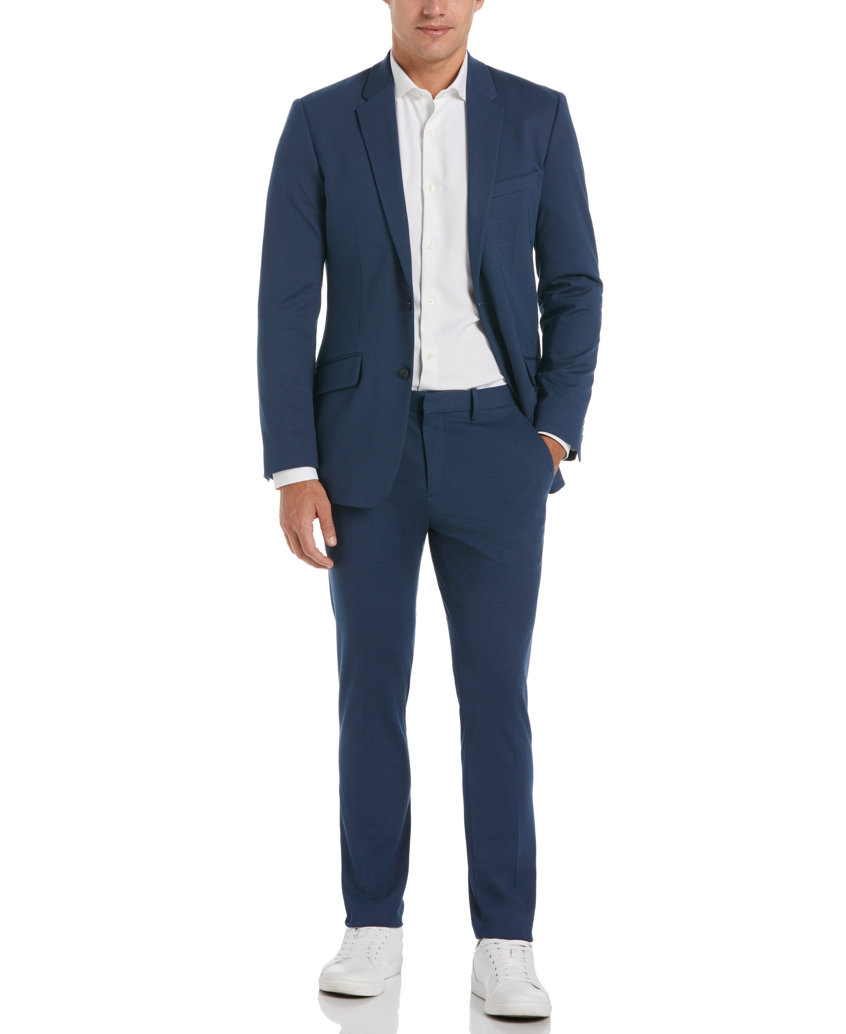 Very Slim Fit Azure Textured Stretch Knit Suit sold by Perry Ellis