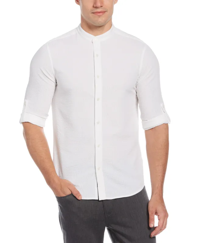 Untucked Total Stretch Slim Fit Seersucker Shirt - White sold by Perry Ellis
