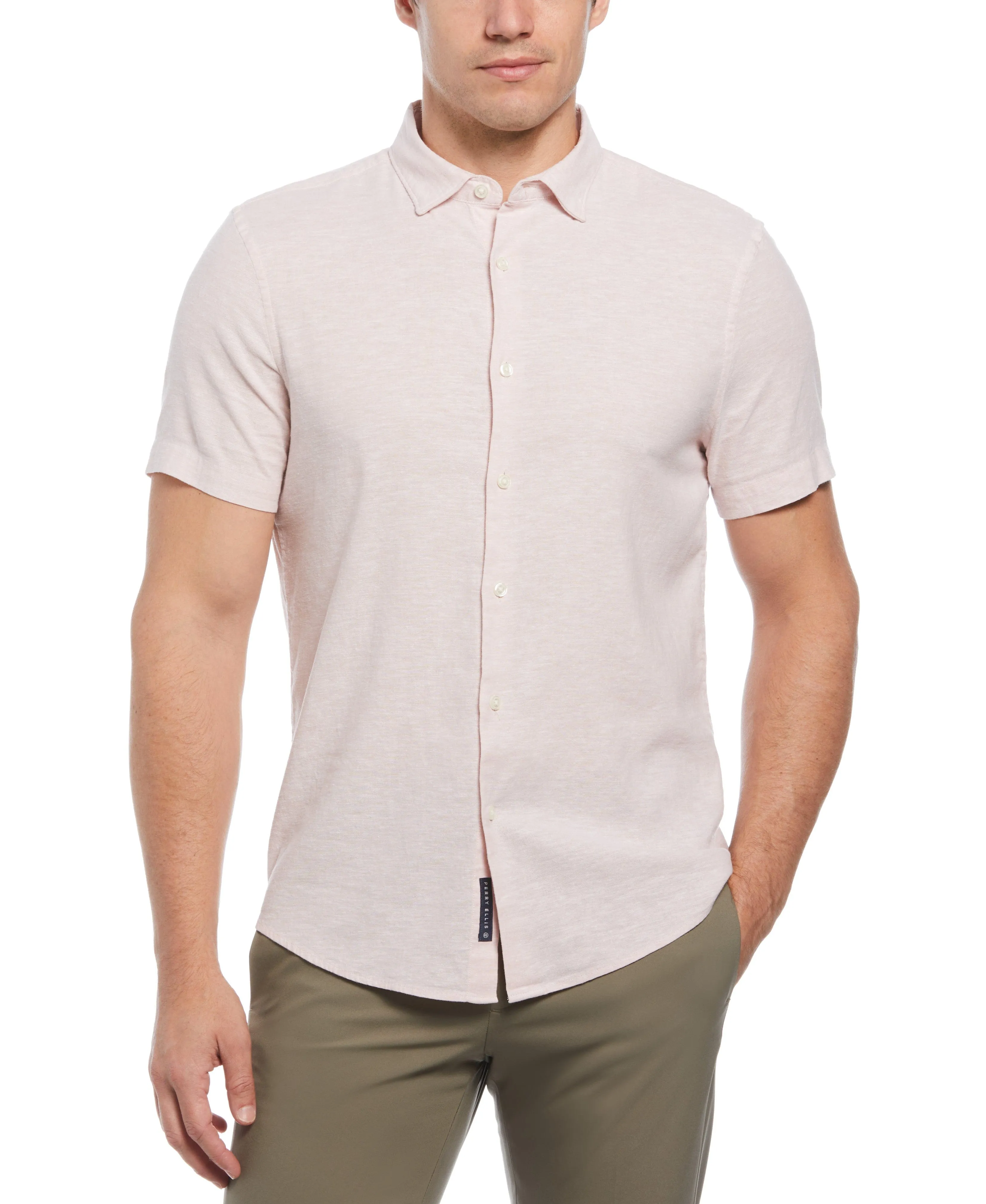 Untucked Slim Fit Linen Blend Heather Shirt - Pink sold by Perry Ellis