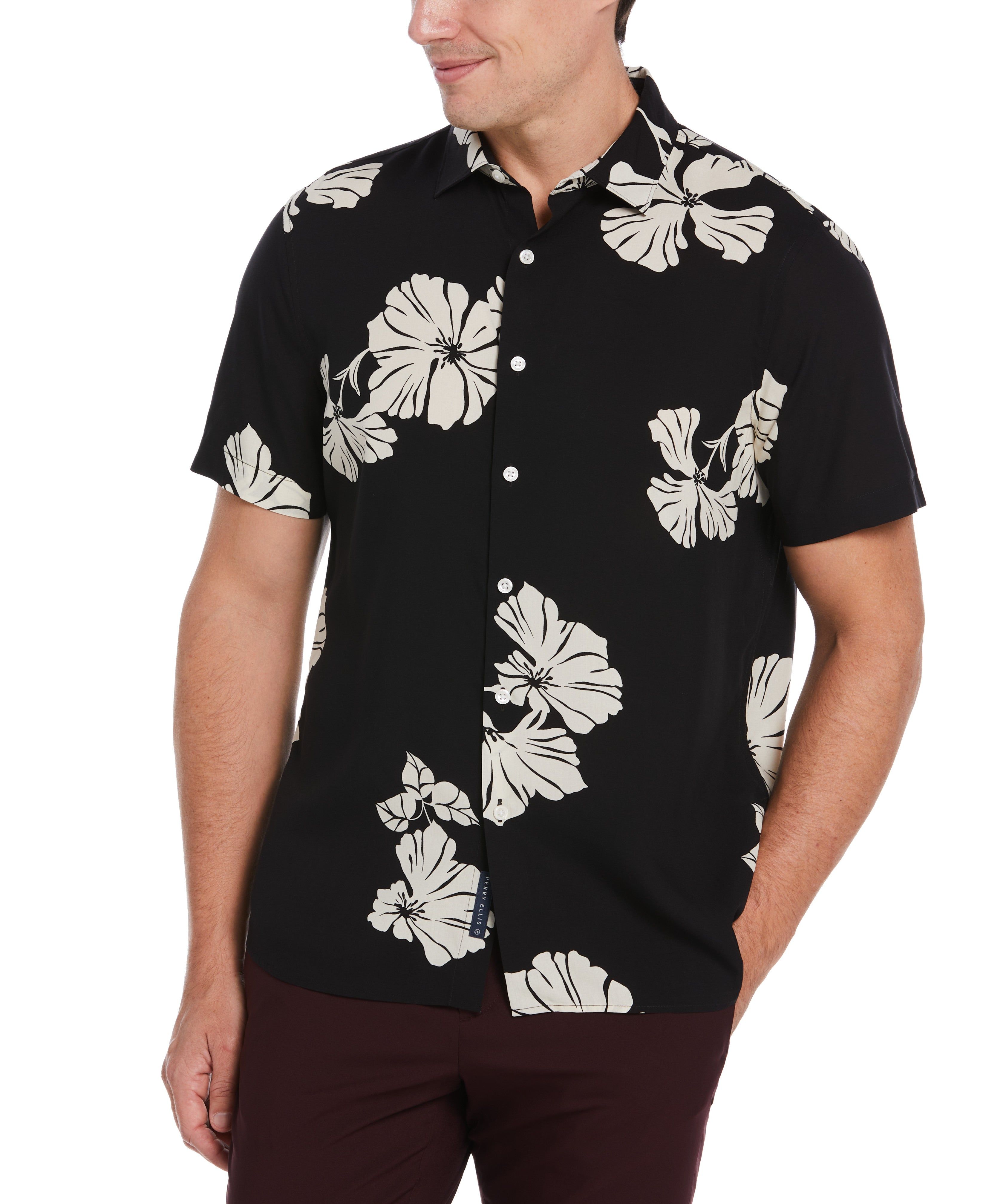 EcoVero™ Hibiscus Floral Pattern Shirt sold by Perry Ellis