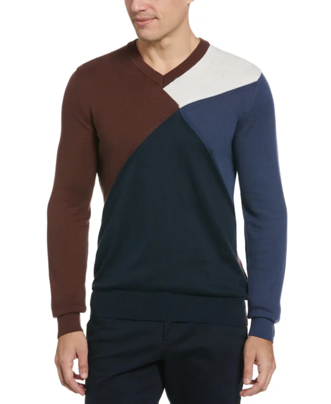 Color Block V-Neck Sweater sold by Perry Ellis