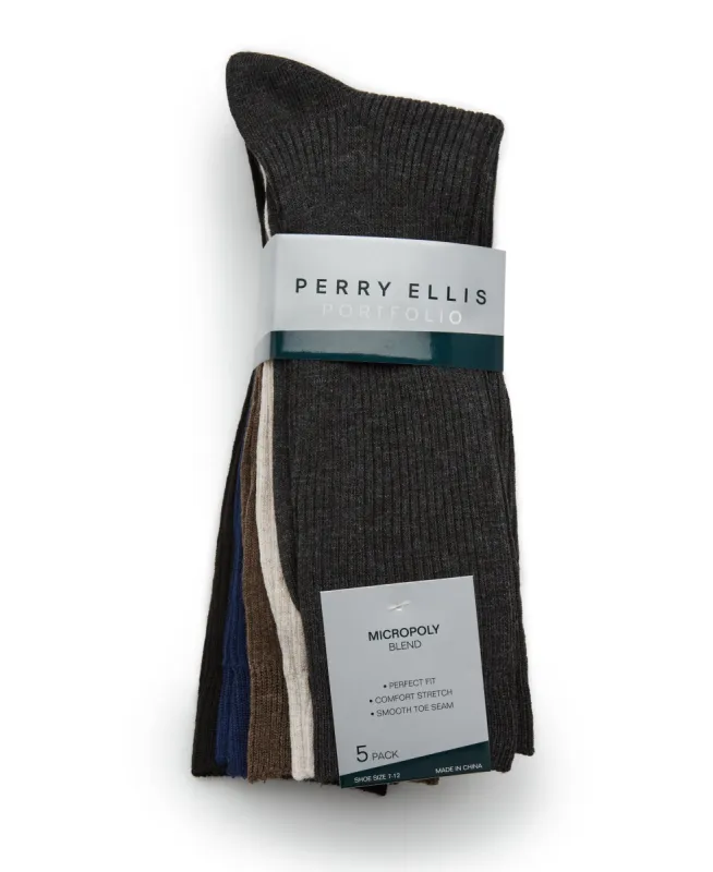 5 Pack Ribbed Crew Socks sold by Perry Ellis