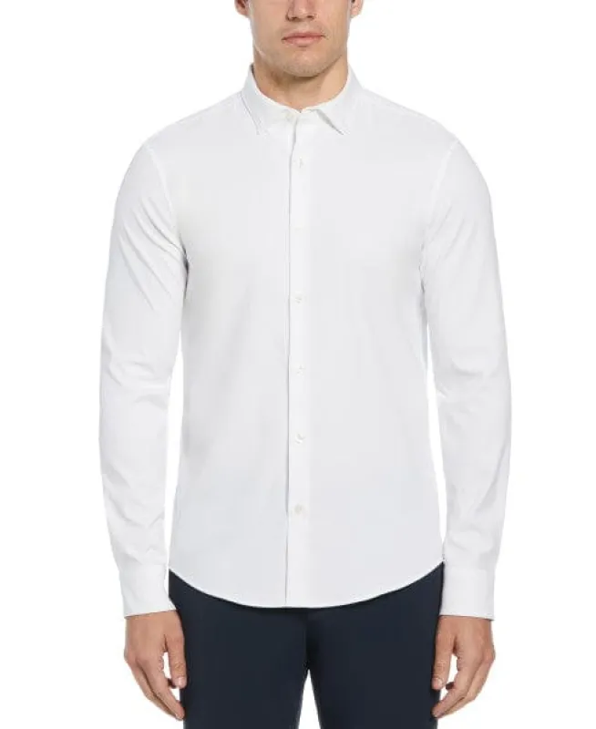 Slim Fit Untucked Total Stretch Solid Shirt - White sold by Perry Ellis