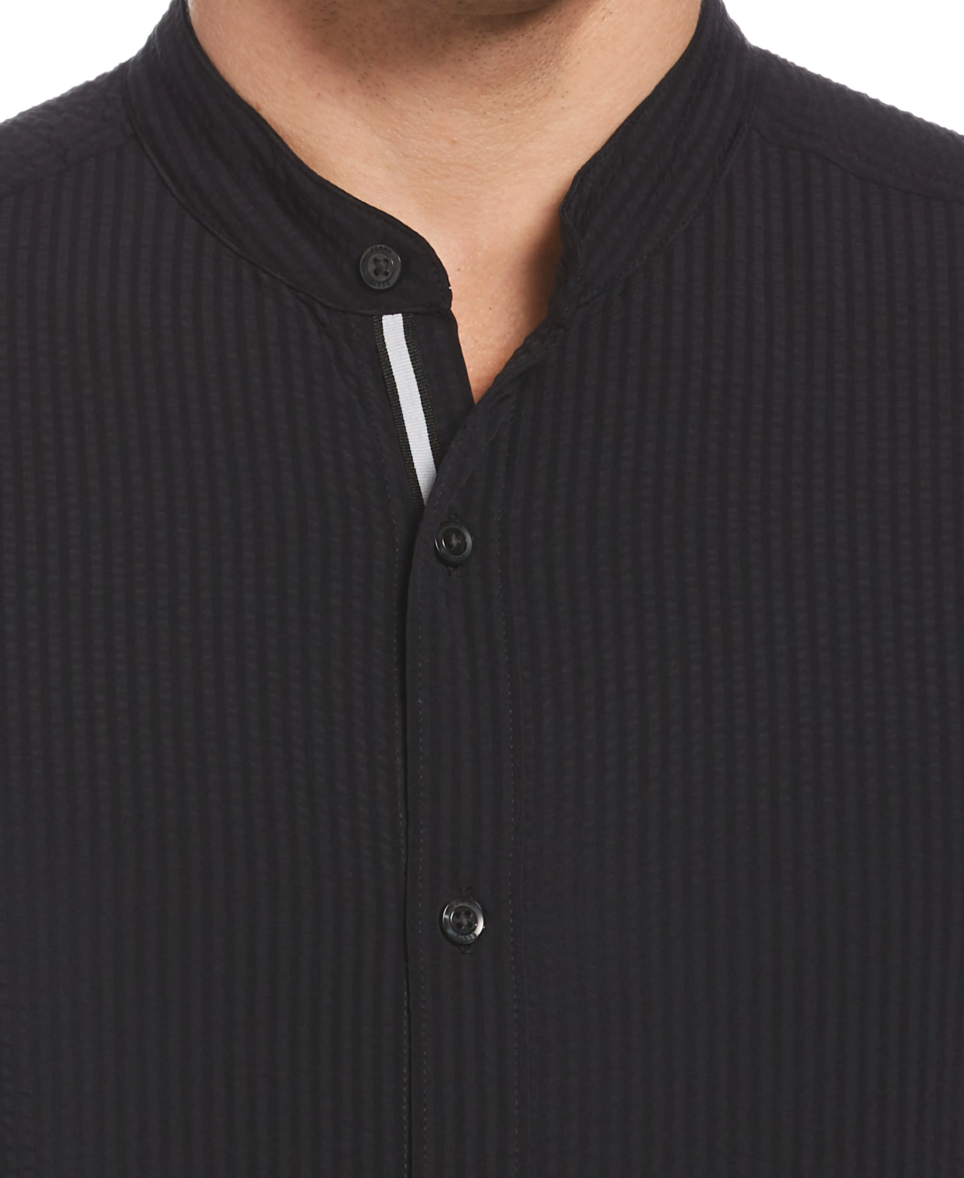 Untucked Total Stretch Slim Fit Seersucker Shirt - Black sold by Perry Ellis product image thumbnail 3