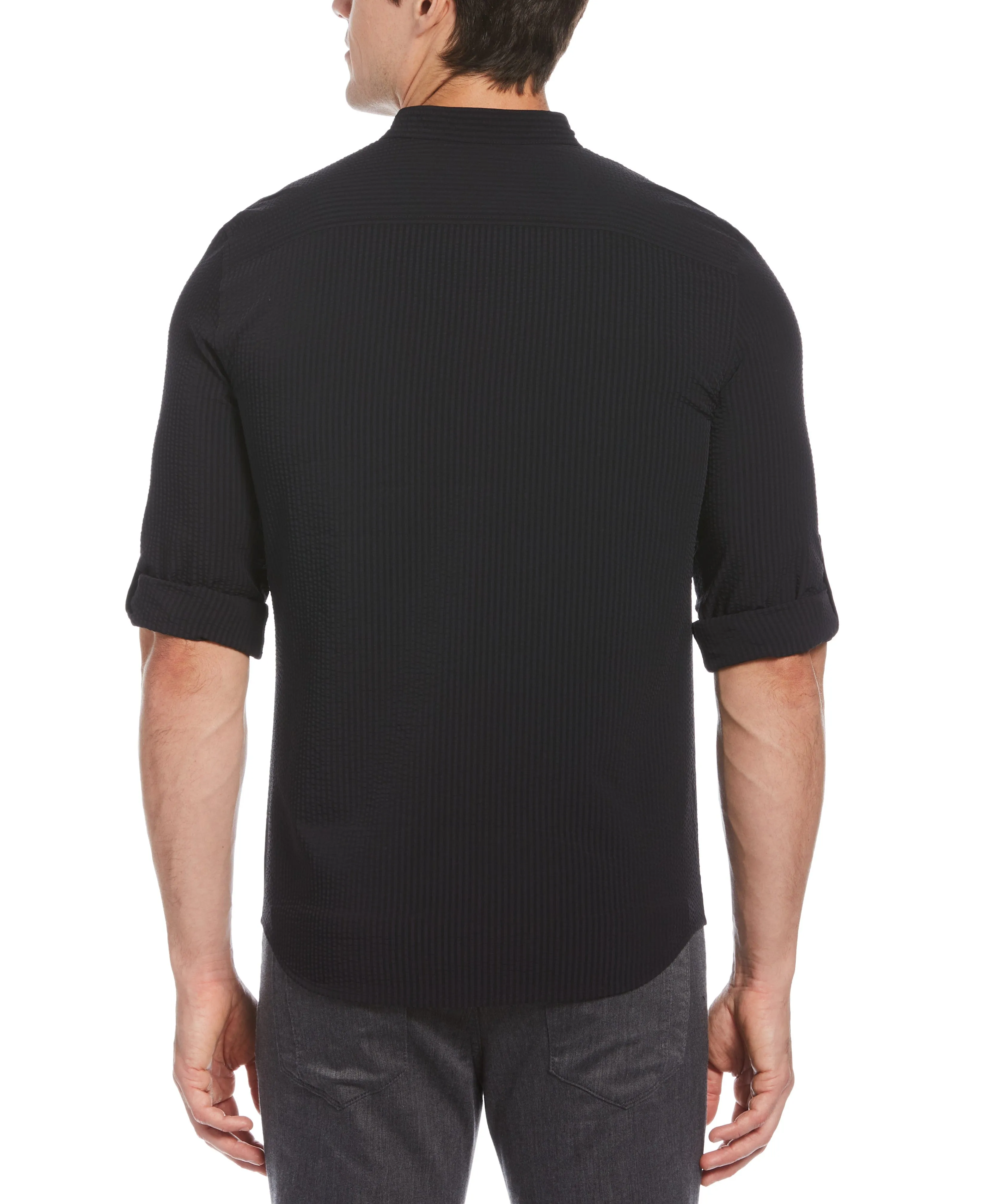 Untucked Total Stretch Slim Fit Seersucker Shirt - Black sold by Perry Ellis product image thumbnail 2