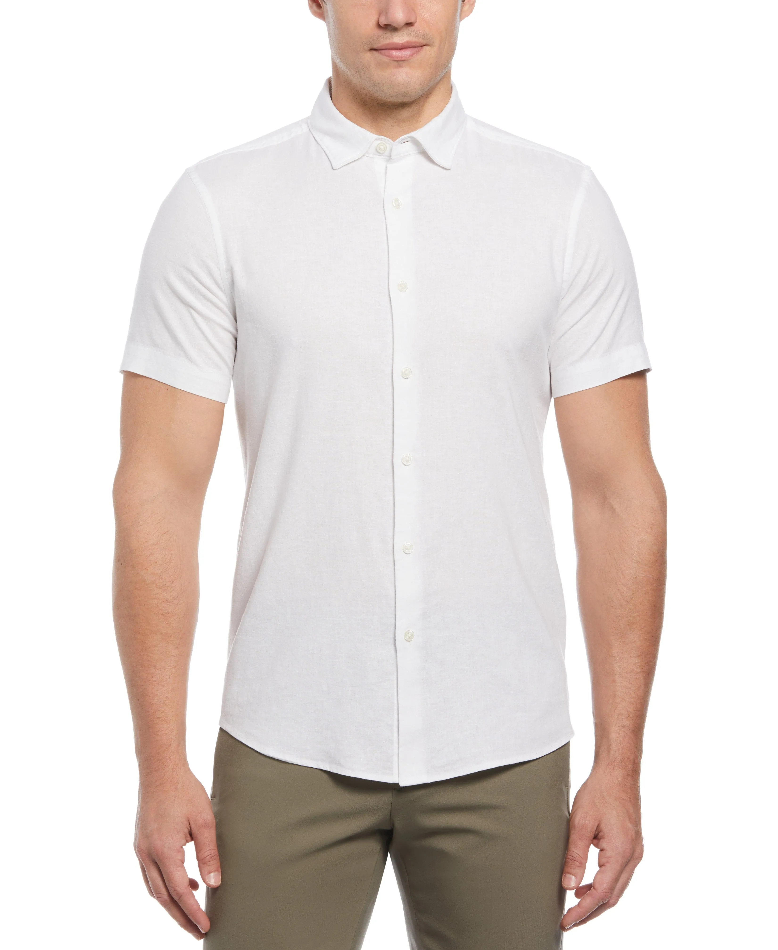 Untucked Slim Fit Linen Blend Heather Shirt - White sold by Perry Ellis