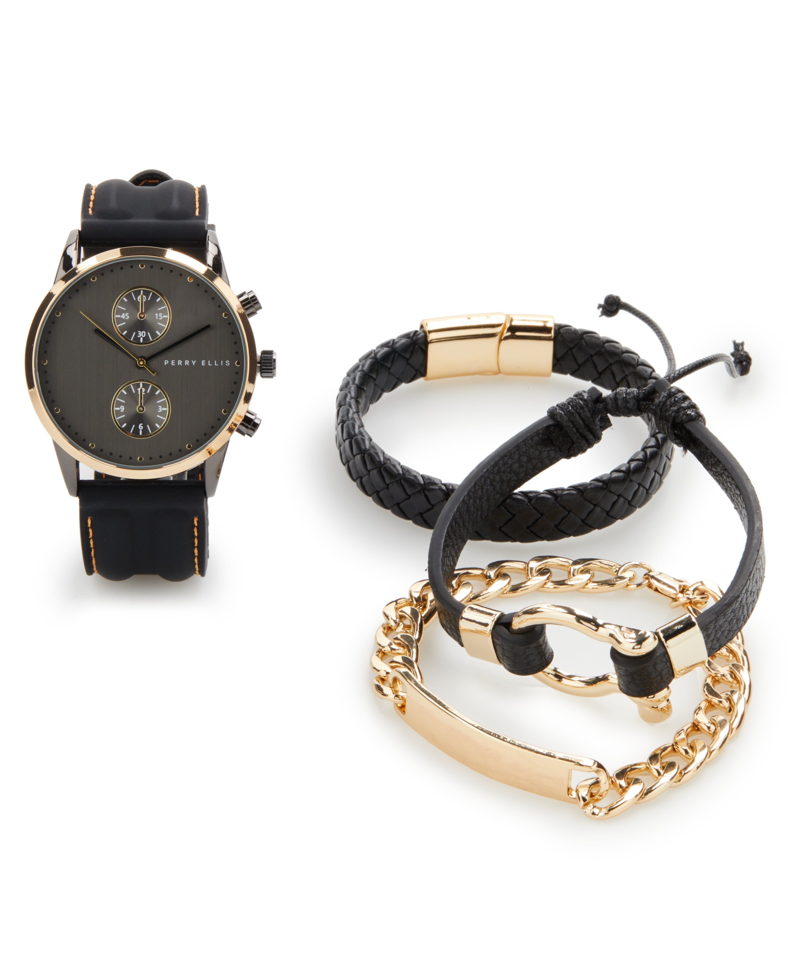 Gold Bezel Watch and Bracelet Gift Set sold by Perry Ellis
