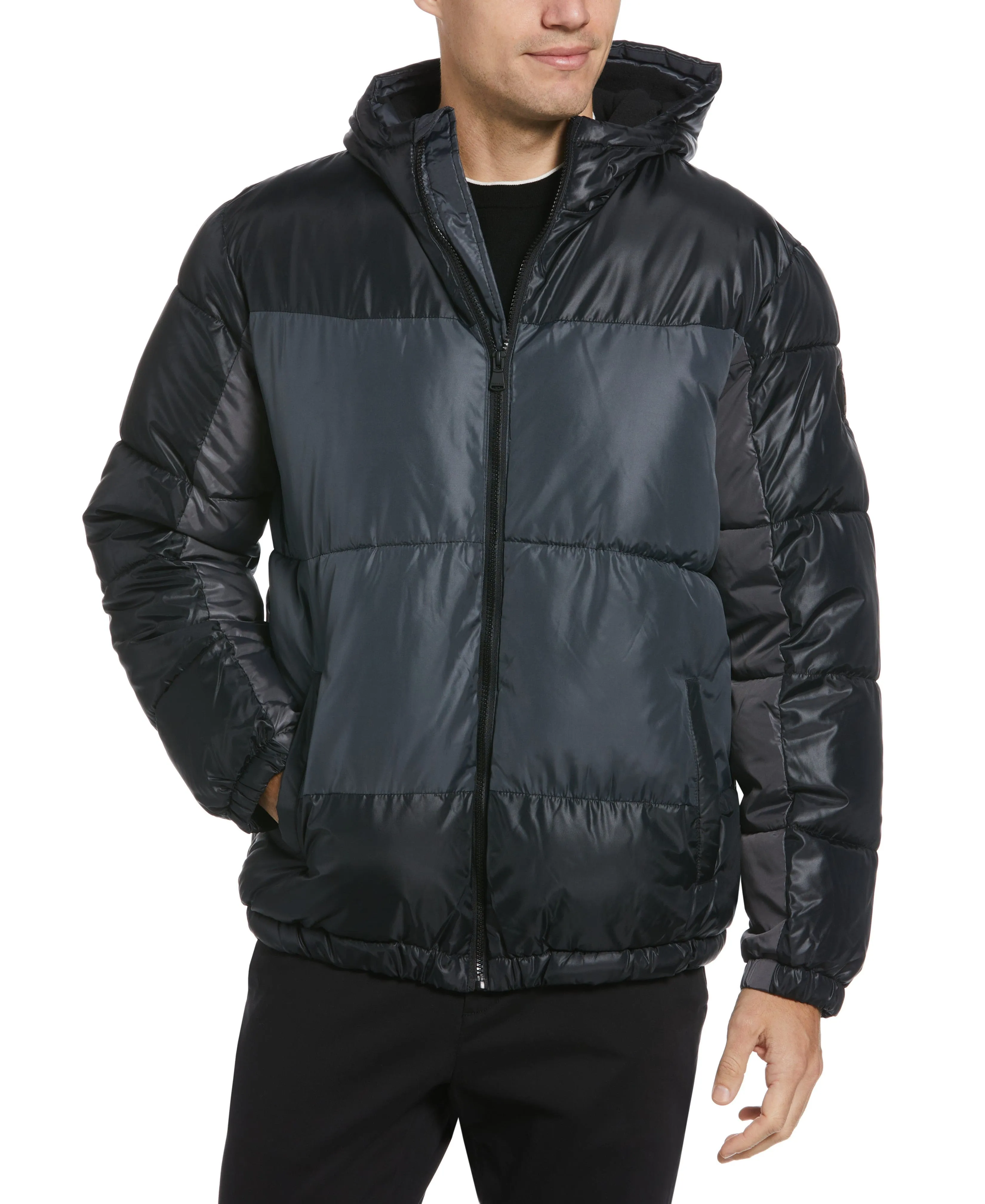 Colorblock Hooded Puffer Jacket sold by Perry Ellis