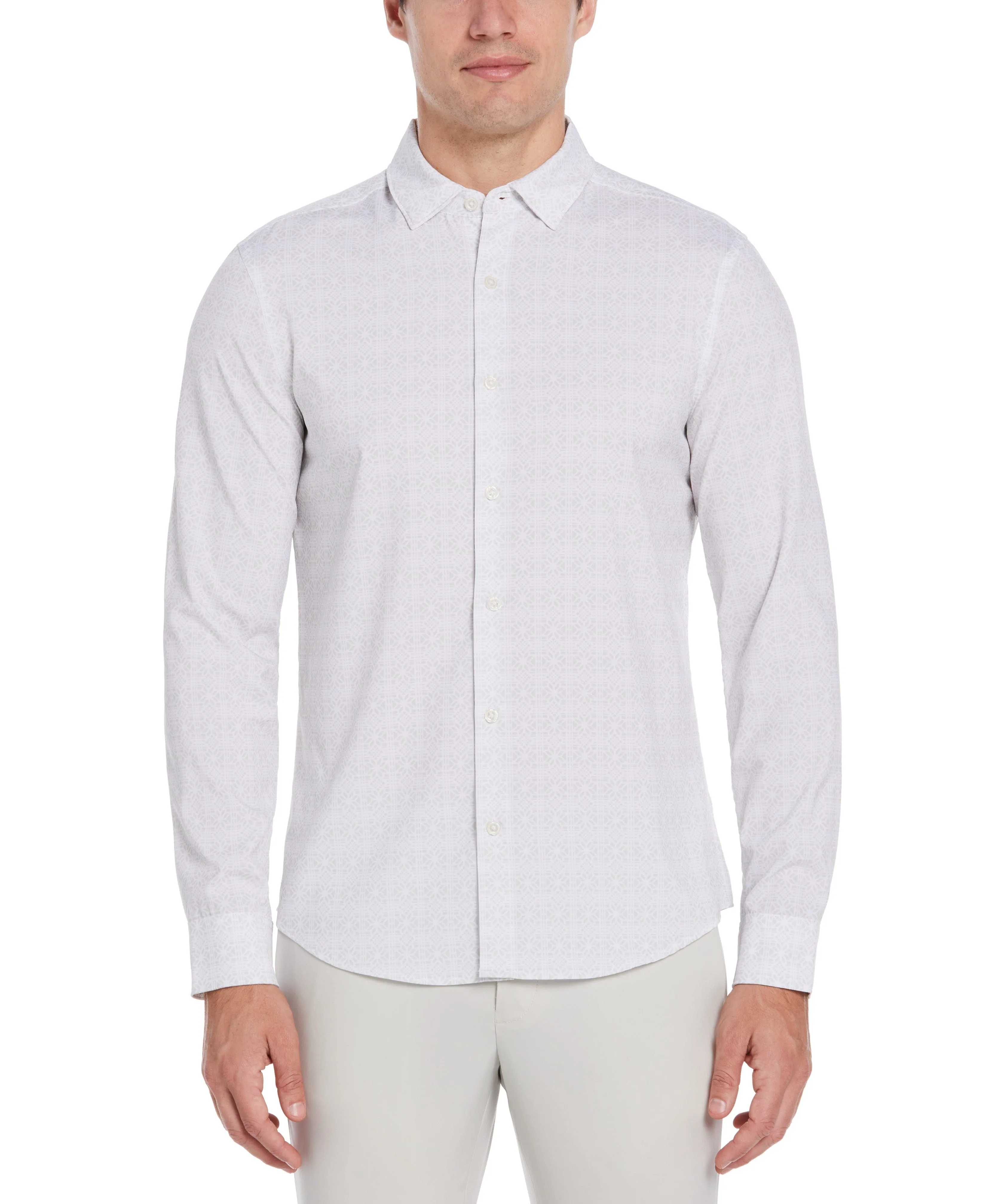 Slim Fit Untucked Total Stretch Slim Fit Mosaic Print Shirt sold by Perry Ellis