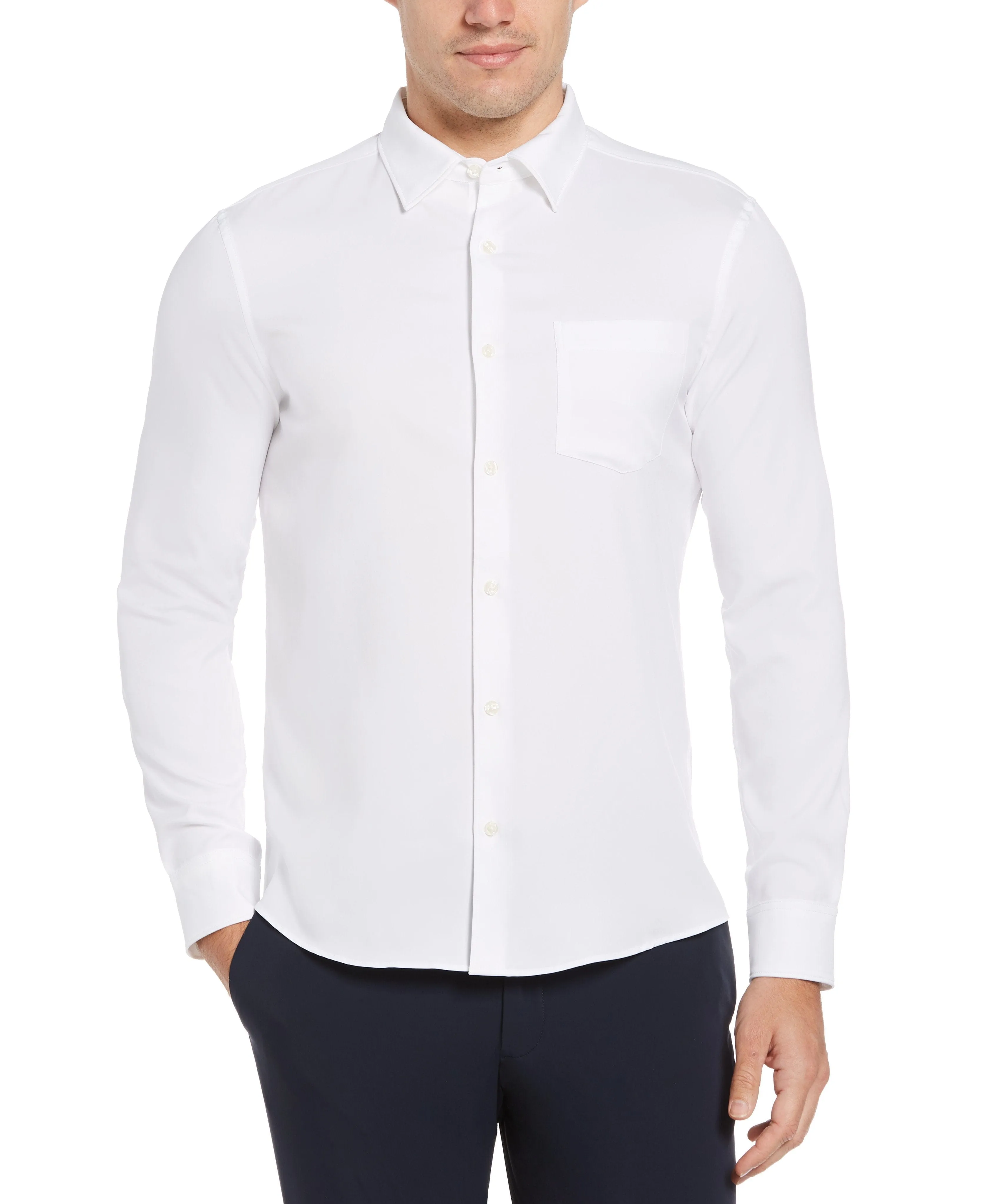 Untucked Total Stretch Slim Fit Solid Shirt - White sold by Perry Ellis