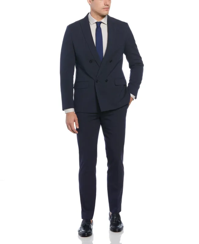 Slim Fit Double Breasted Navy Pinstripe Suit sold by Perry Ellis