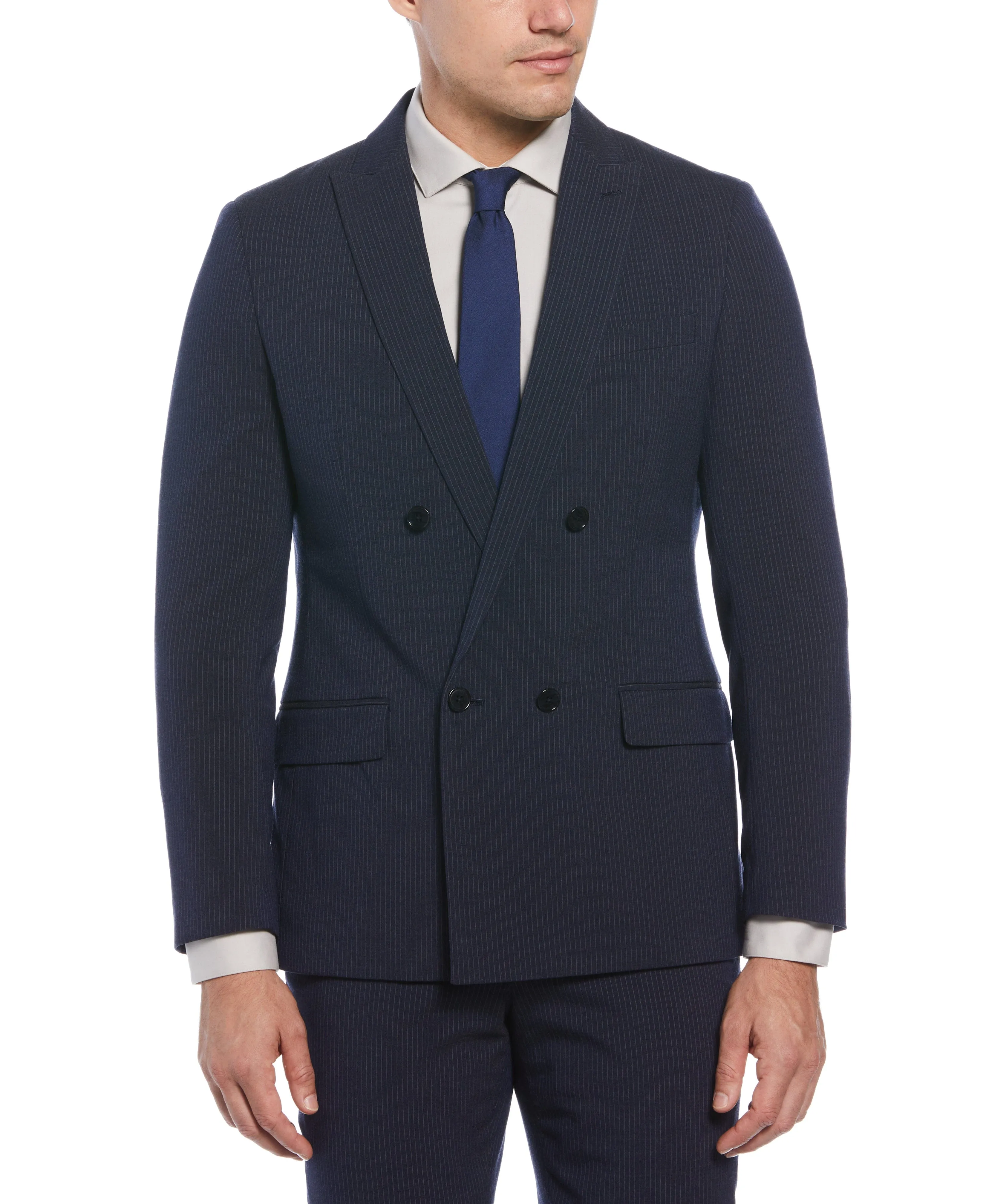 Slim Fit Double Breasted Navy Pinstripe Suit sold by Perry Ellis product image thumbnail 3