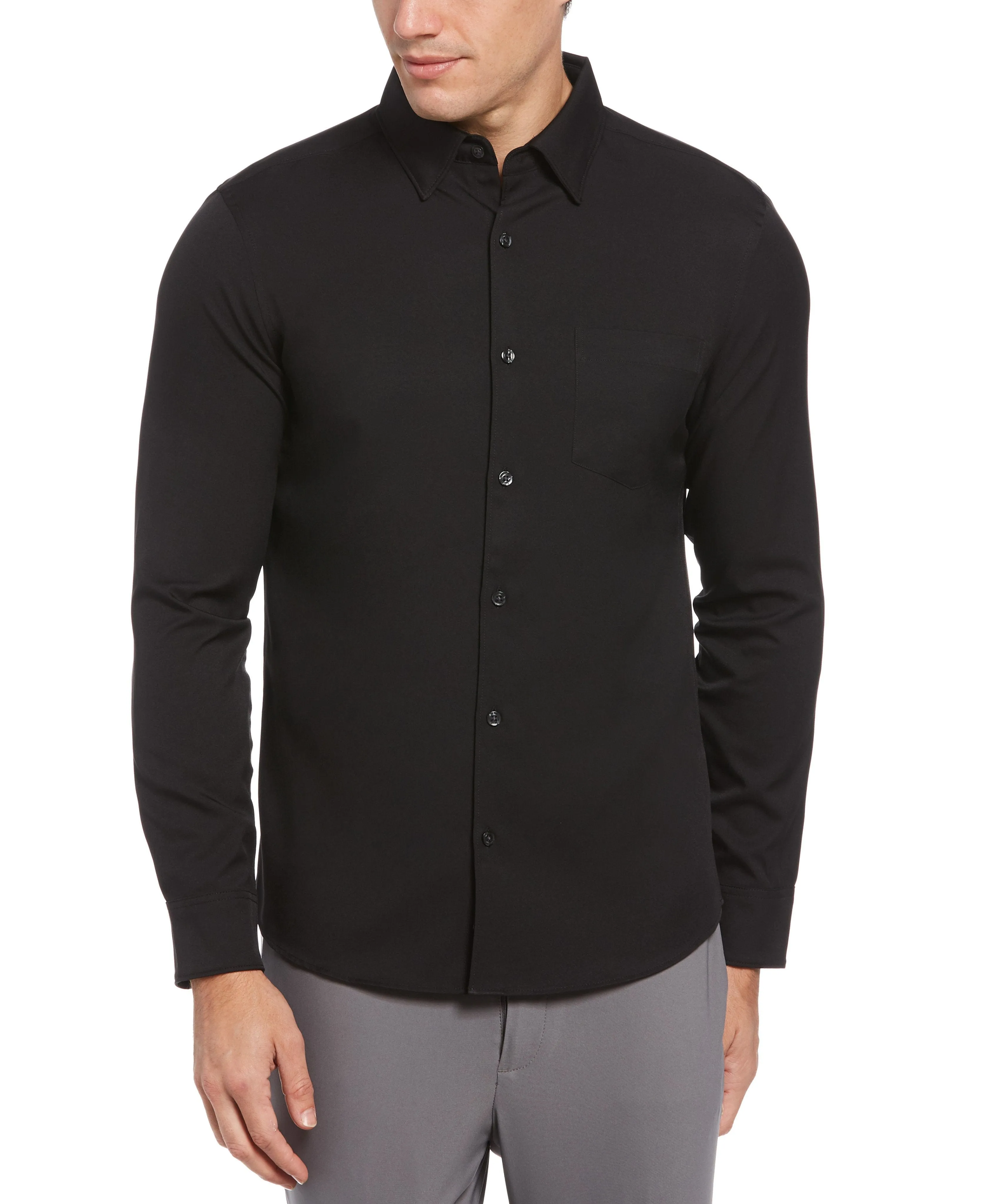 Untucked Total Stretch Slim Fit Solid Shirt - Black sold by Perry Ellis