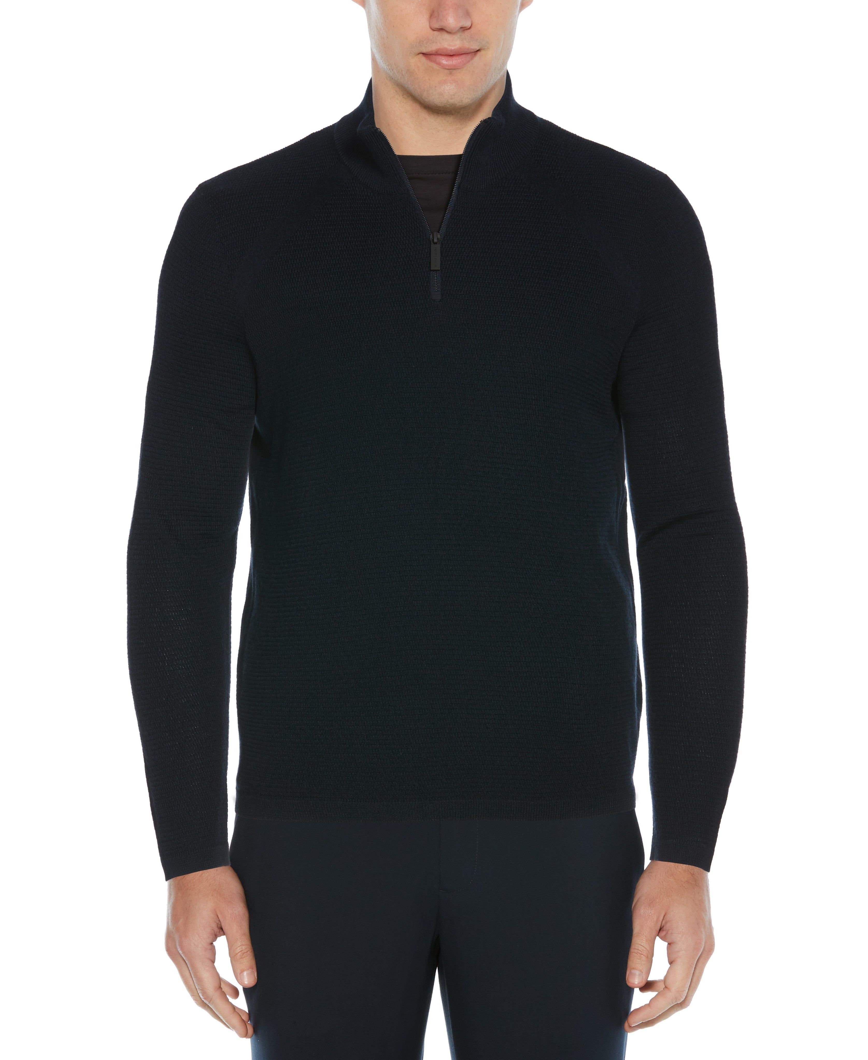 Textured Merino Wool Blend Quarter Zip Sweater sold by Perry Ellis