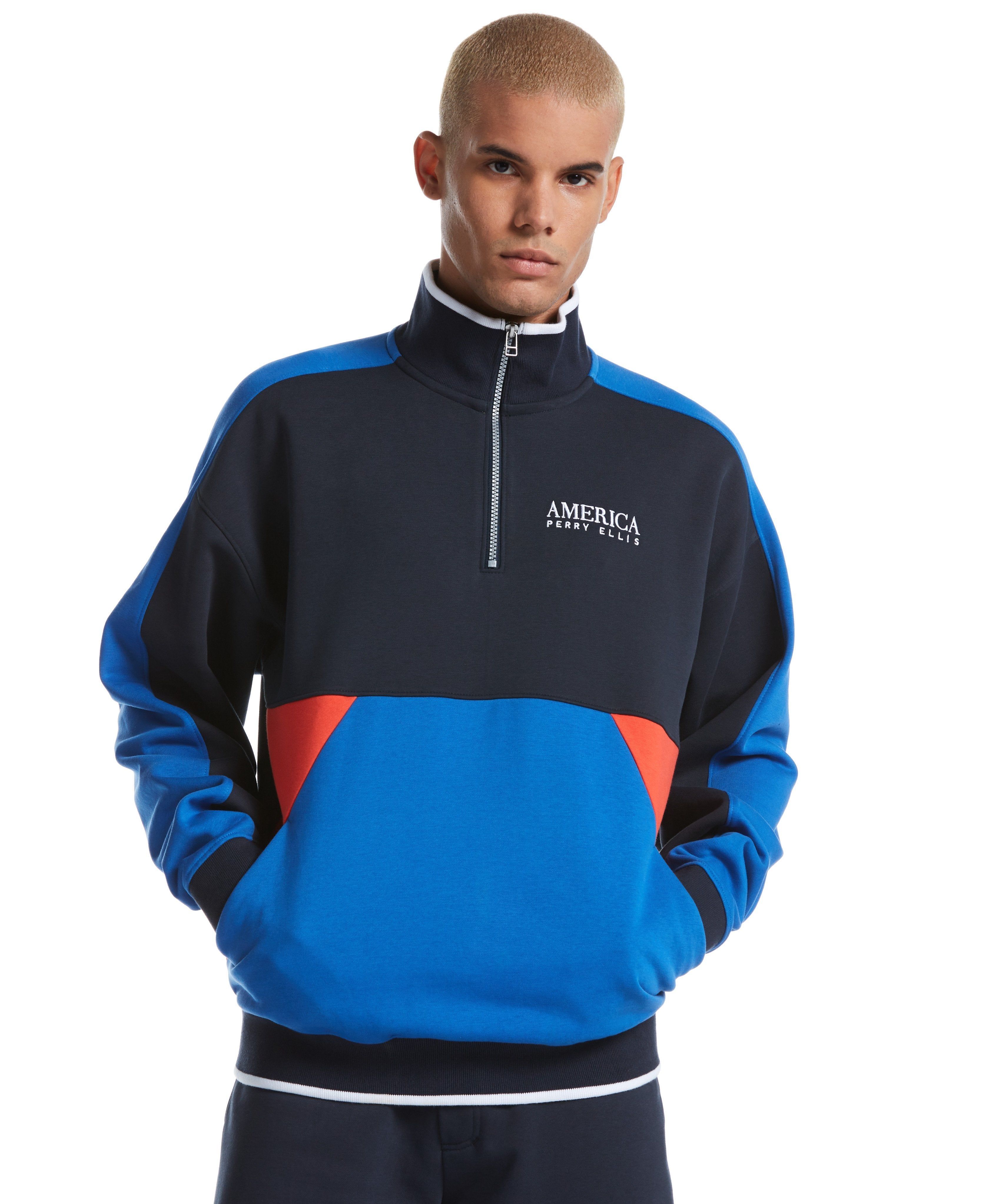 Quarter Zip Colorblock Fleece Sweater sold by Perry Ellis