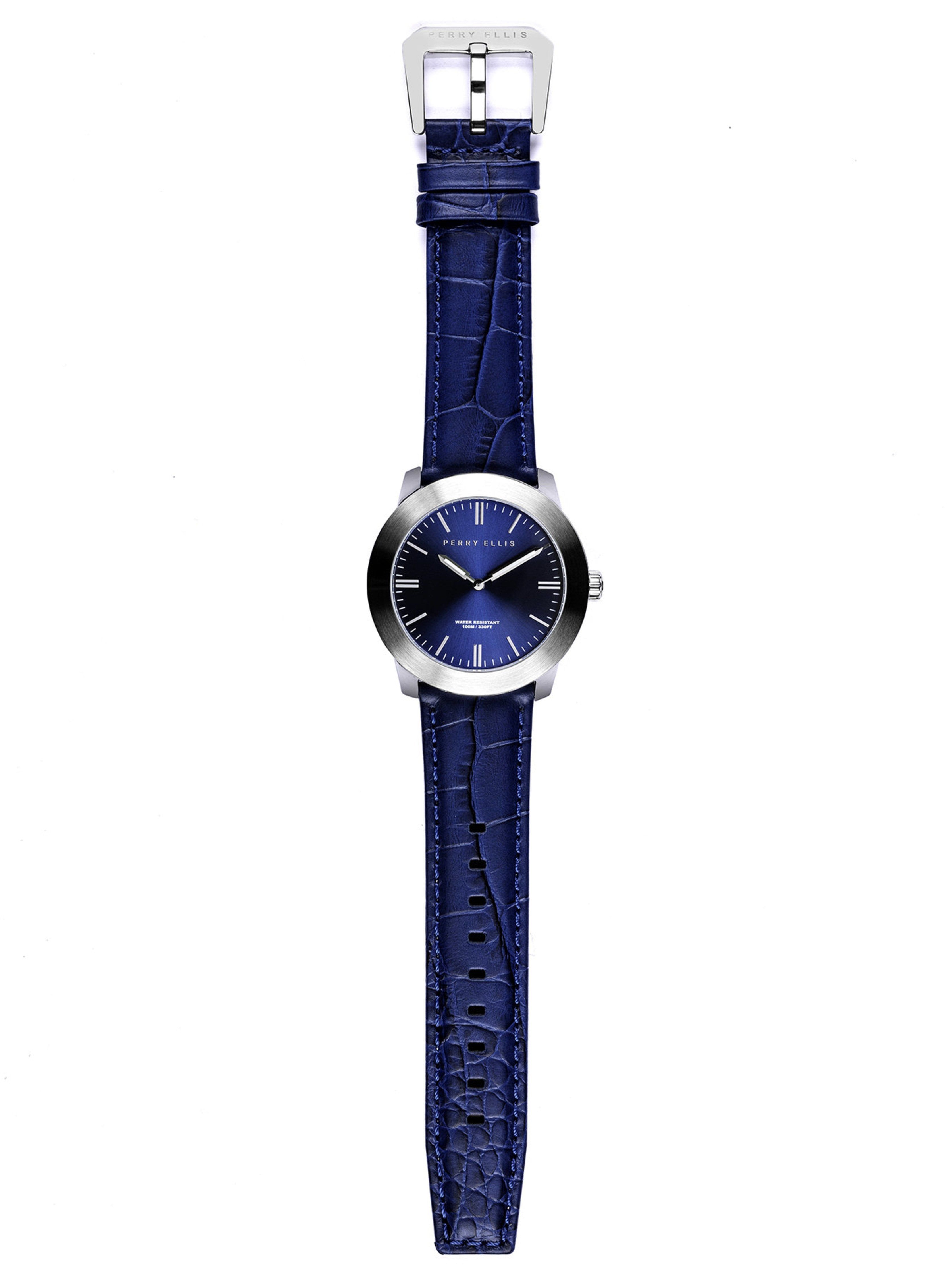 Slim Line Navy Leather Watch sold by Perry Ellis product image thumbnail 3