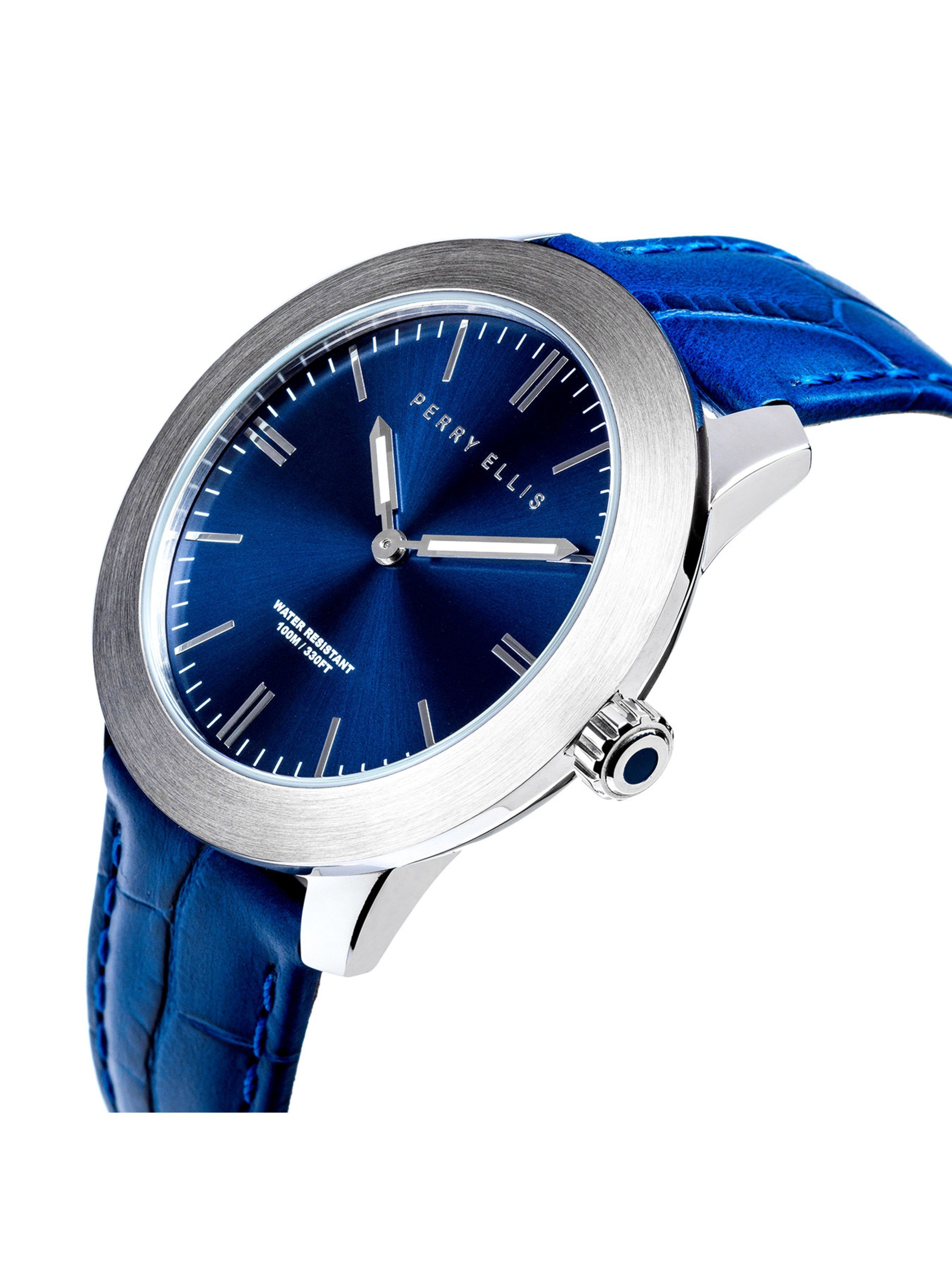 Slim Line Navy Leather Watch sold by Perry Ellis product image thumbnail 2