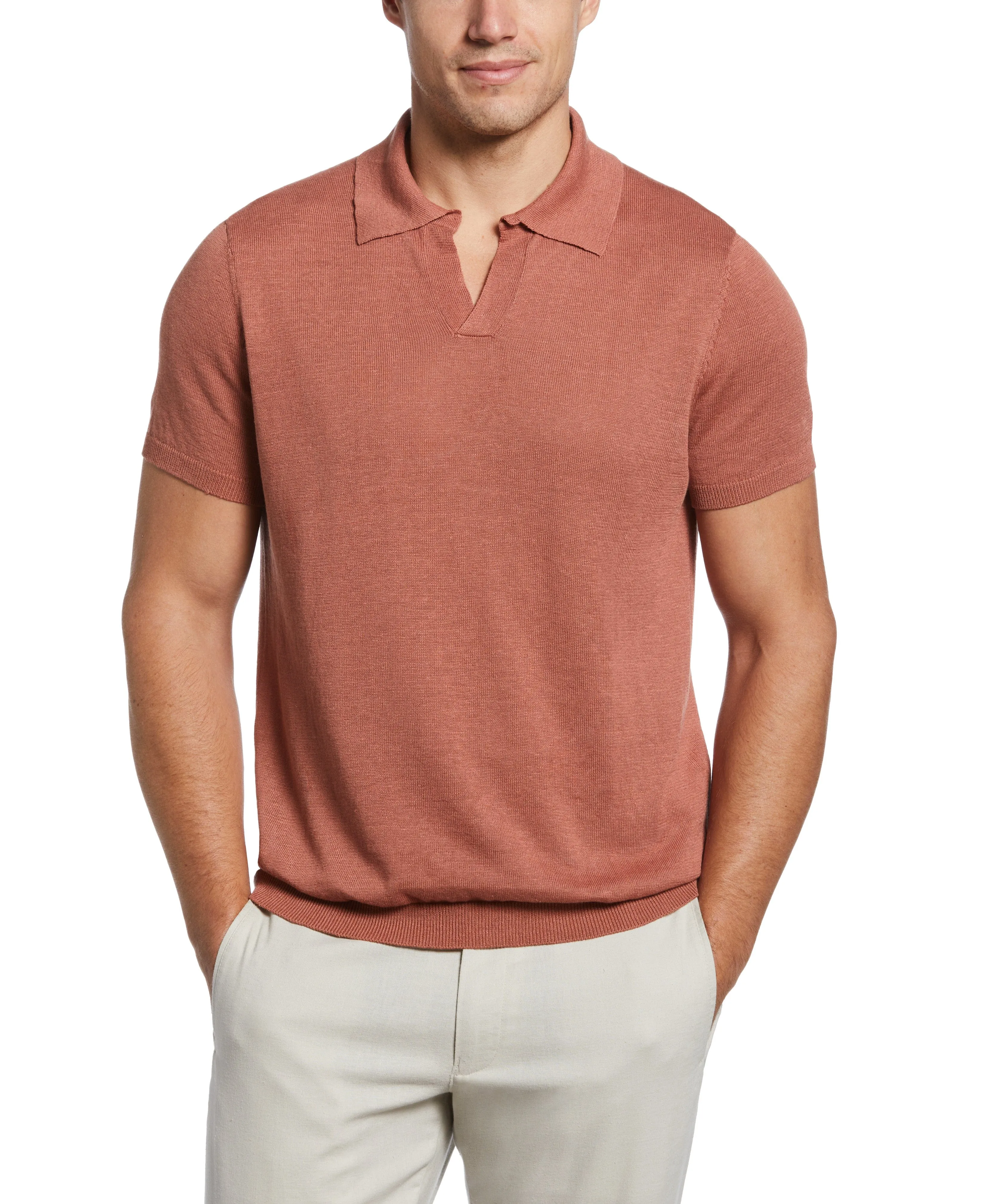 Linen Blend Open Polo sold by Perry Ellis