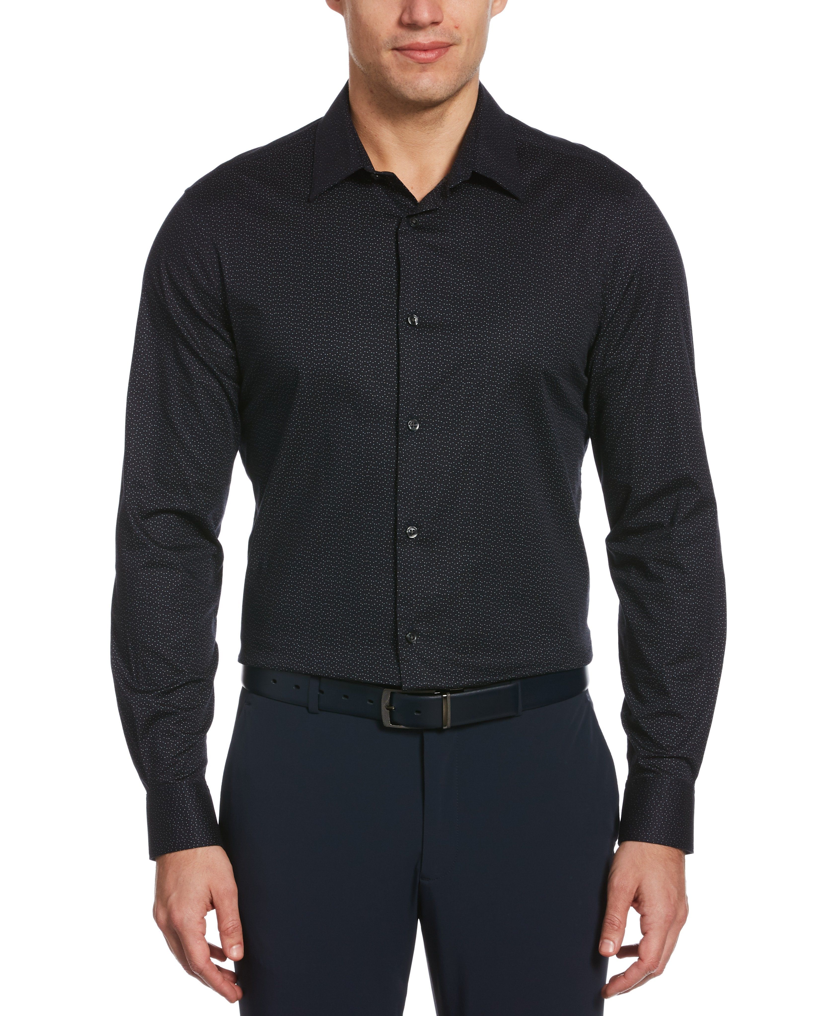 Ditsy Floral Print Stretch Shirt with Collar Stays sold by Perry Ellis