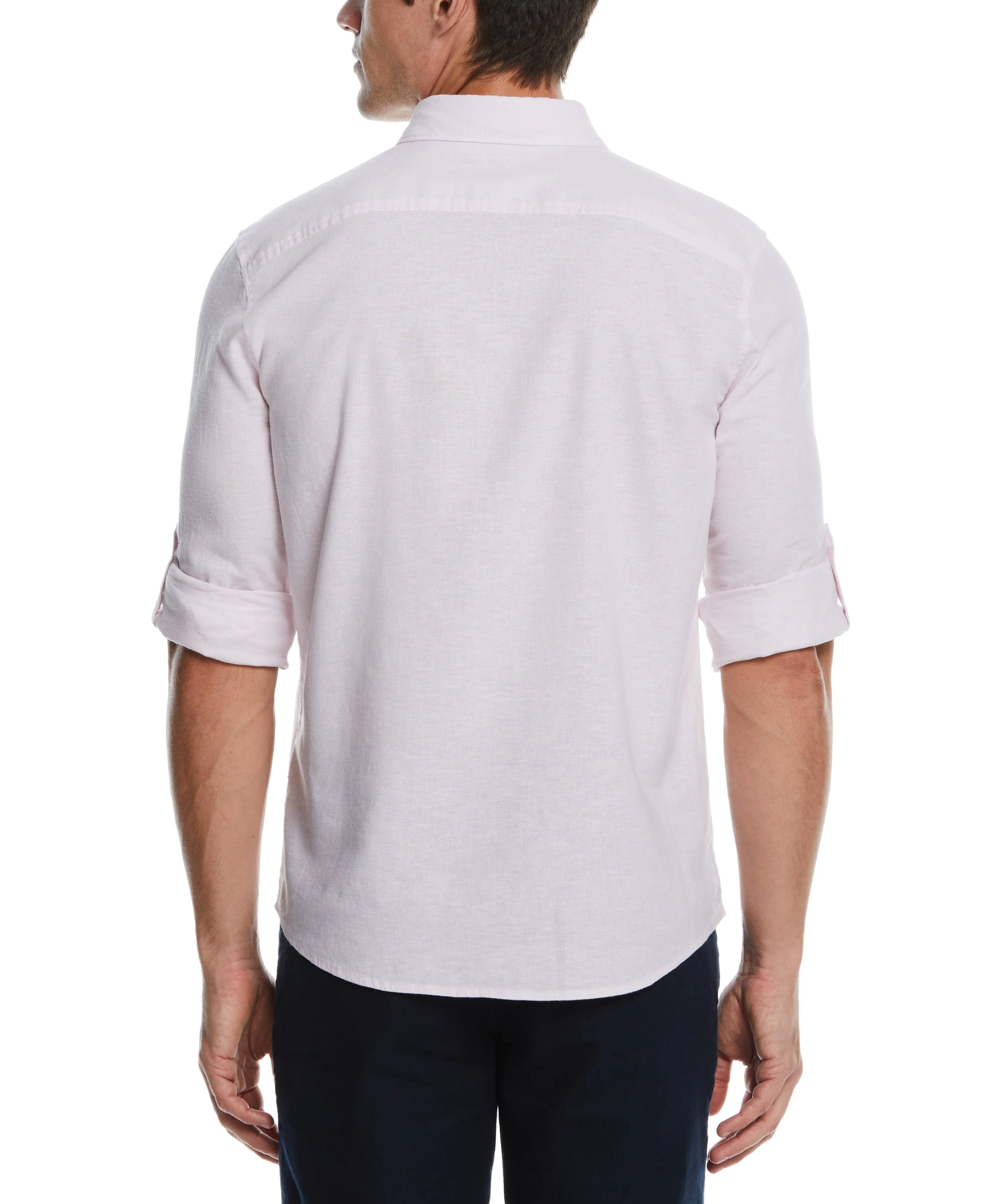 Untucked Slim Fit Linen Blend Rolled Sleeve Shirt sold by Perry Ellis product image thumbnail 2