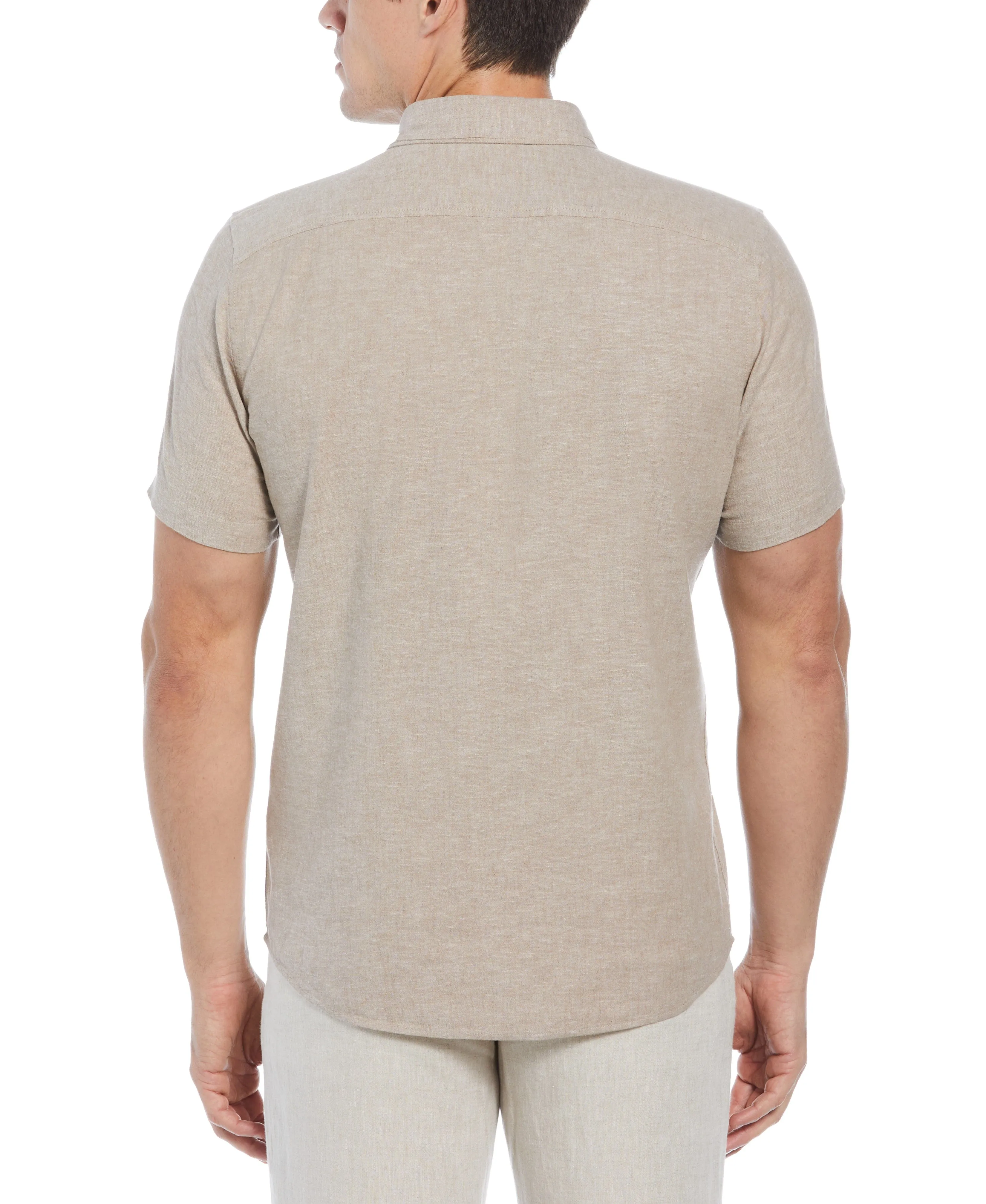 Untucked Slim Fit Linen Blend Heather Shirt - Beige sold by Perry Ellis product image thumbnail 2