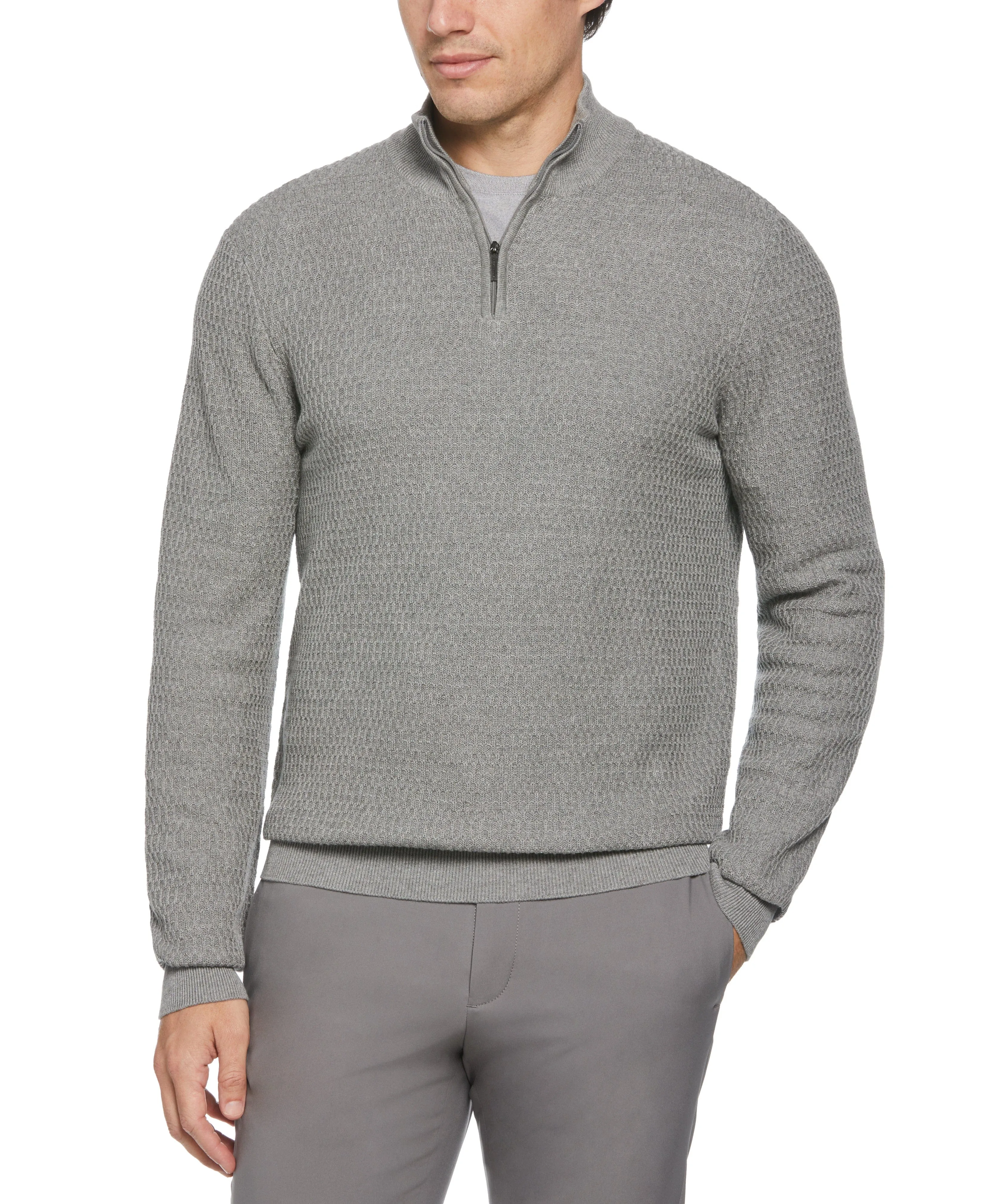 Ribbed Mock Neck Quarter Zip Sweater sold by Perry Ellis
