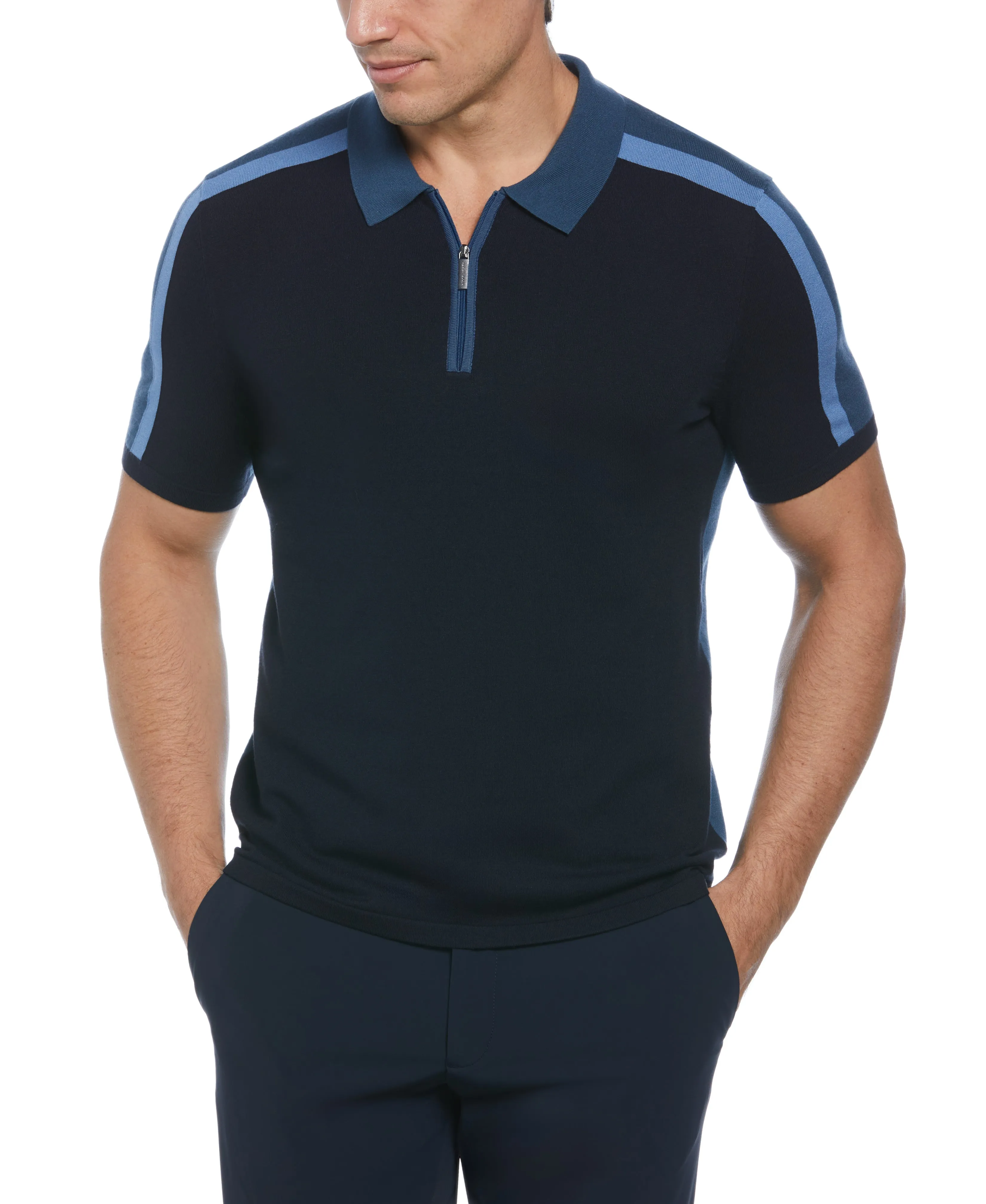 Tech Knit Color Block Polo sold by Perry Ellis