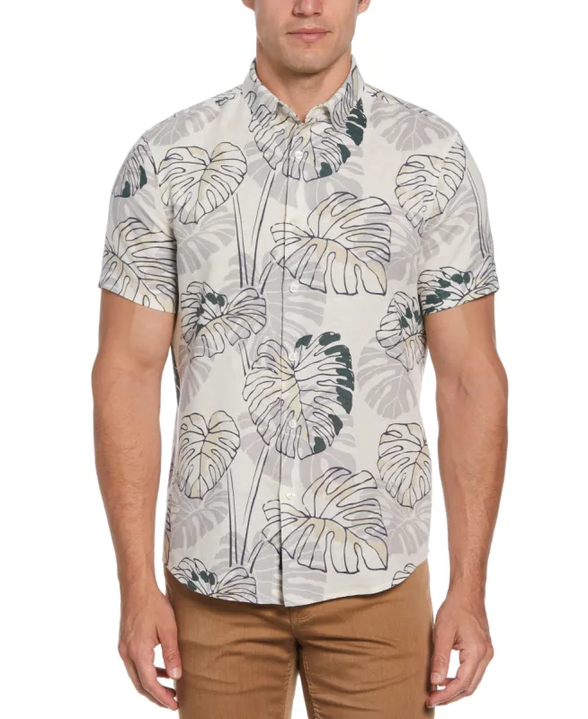 Tua X Perry Ellis Collaboration Bold Leaf Linen Blend Print Shirt made by Perry Ellis