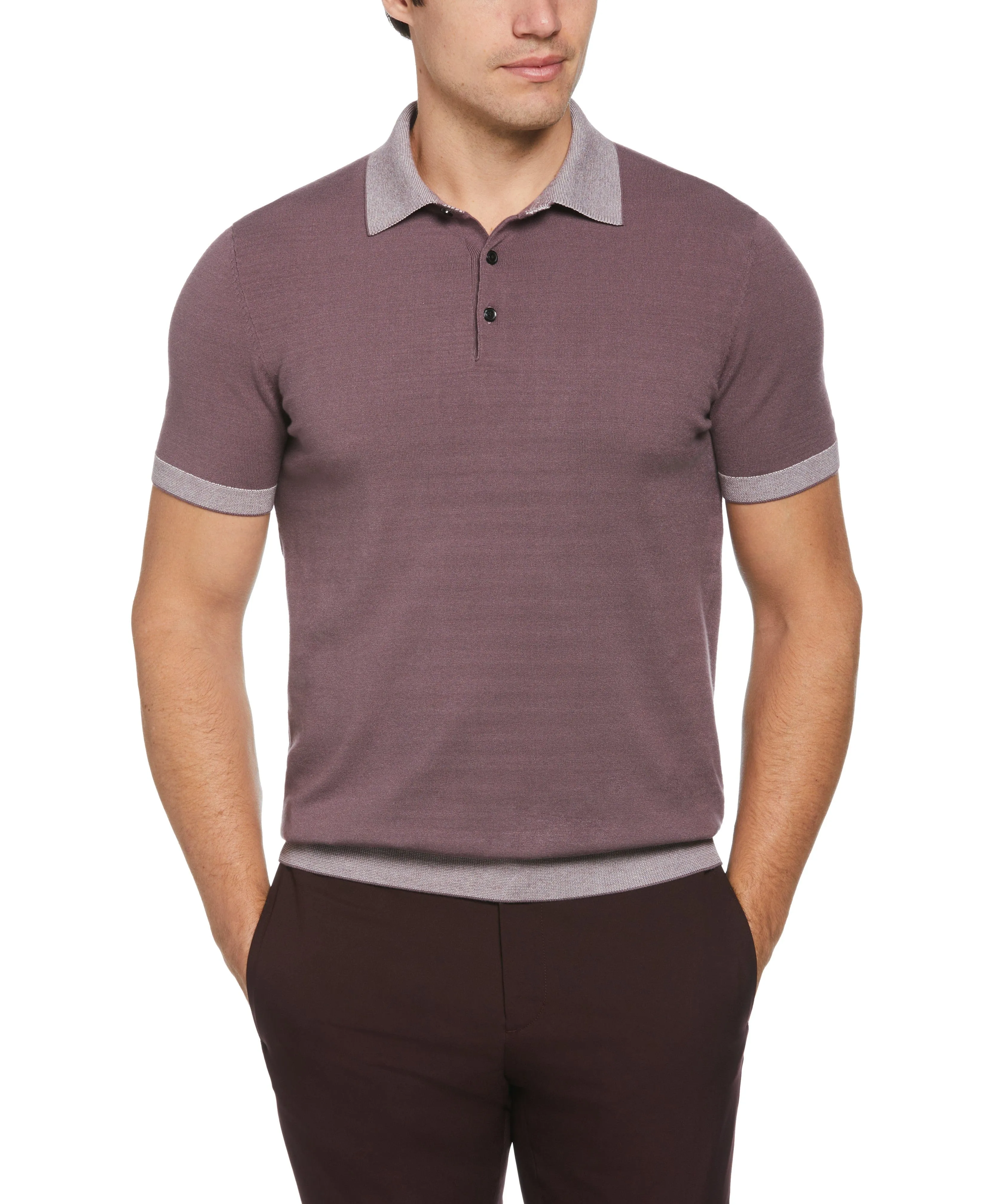 Tech Knit Contrast Sweater Polo sold by Perry Ellis