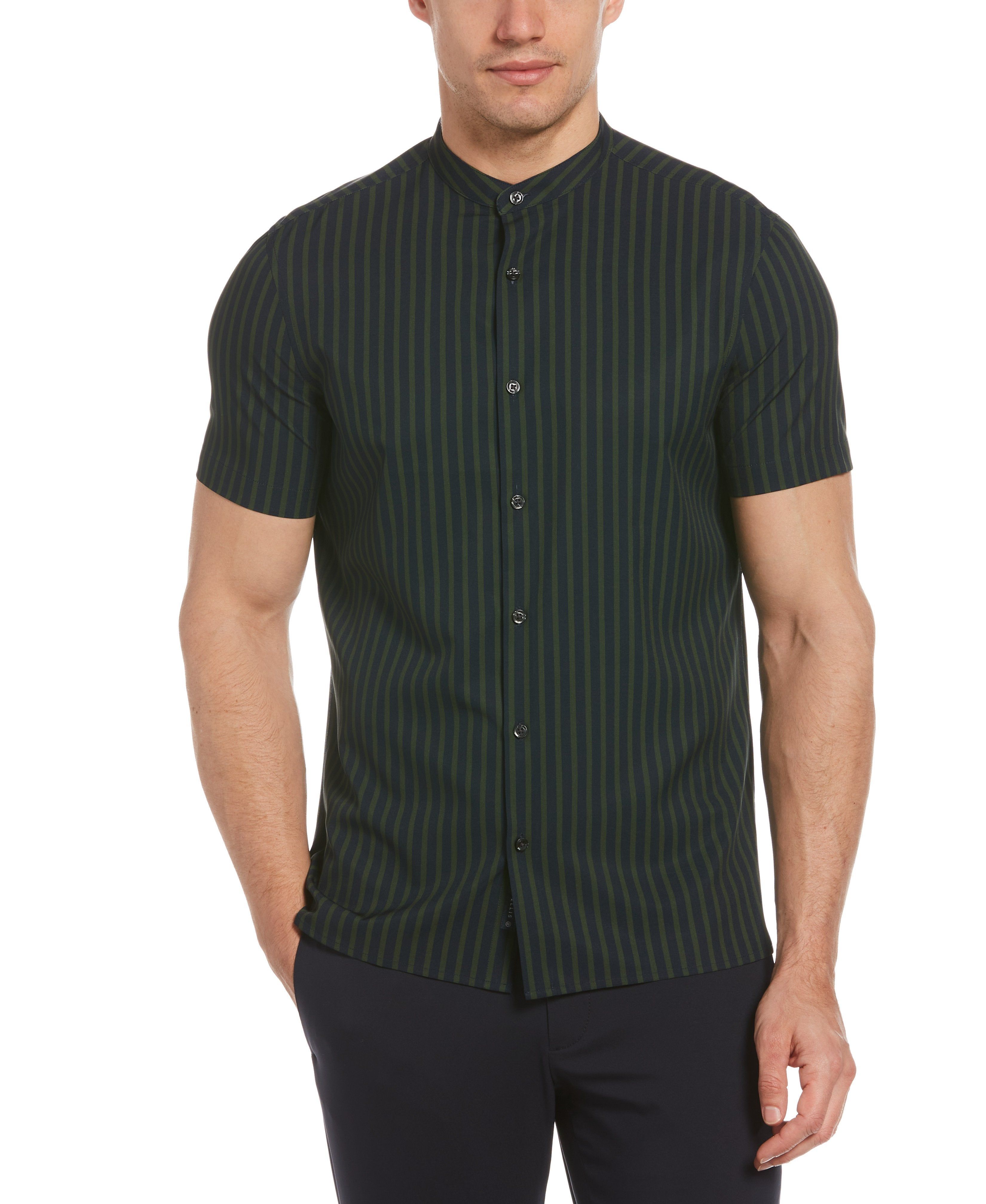 Striped Banded Collar Stretch Shirt sold by Perry Ellis