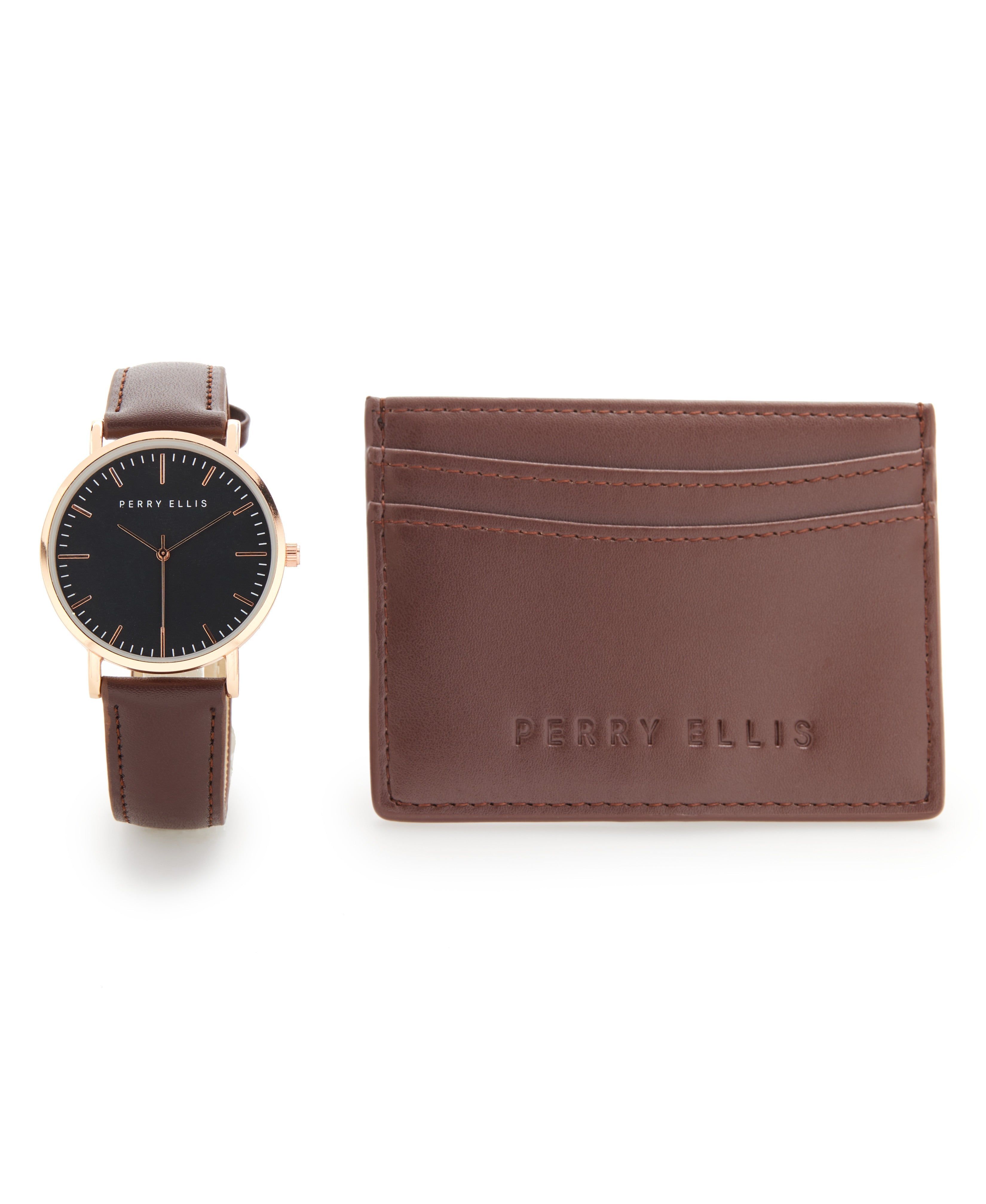 Gold Metal Watch and Wallet Gift Set sold by Perry Ellis