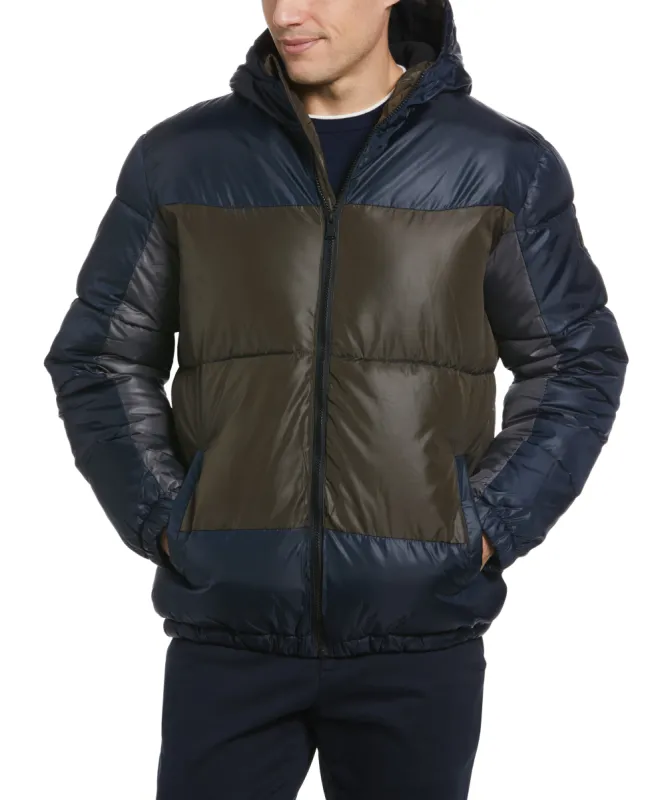 Colorblock Hooded Puffer Jacket sold by Perry Ellis