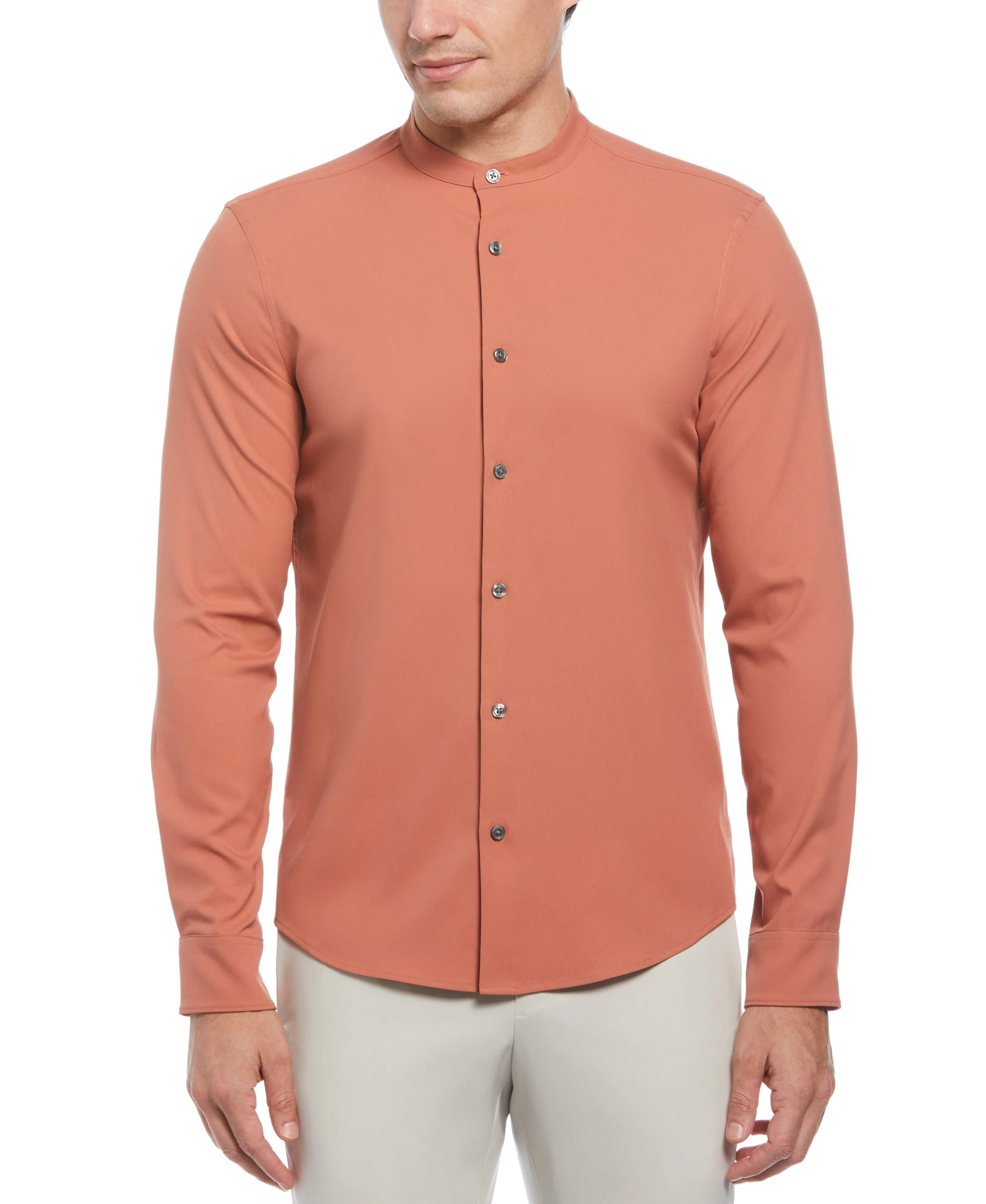Untucked Total Stretch Slim Fit Banded Collar Shirt sold by Perry Ellis